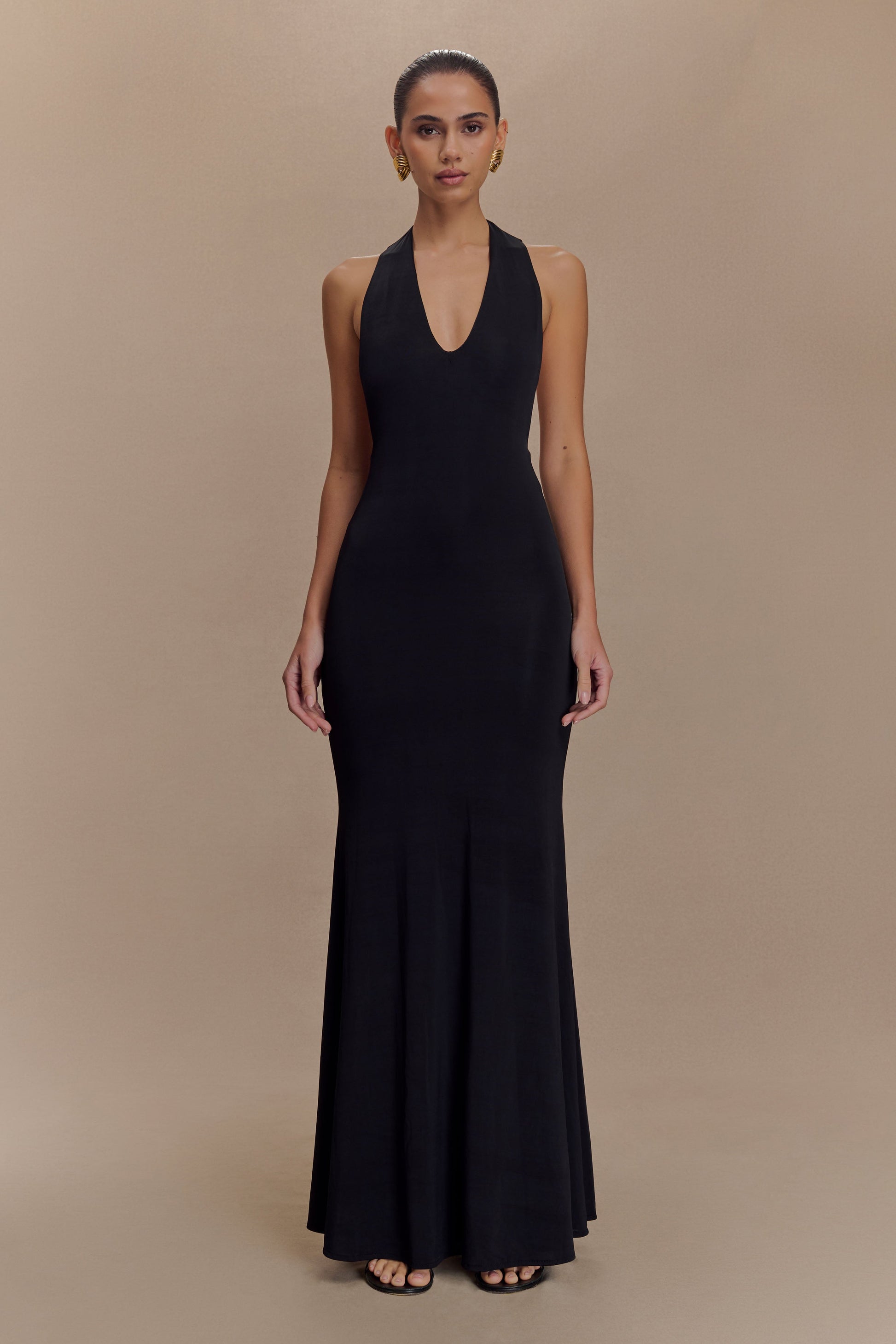 Elke Slinky V Neck Maxi Dress - Black #2
