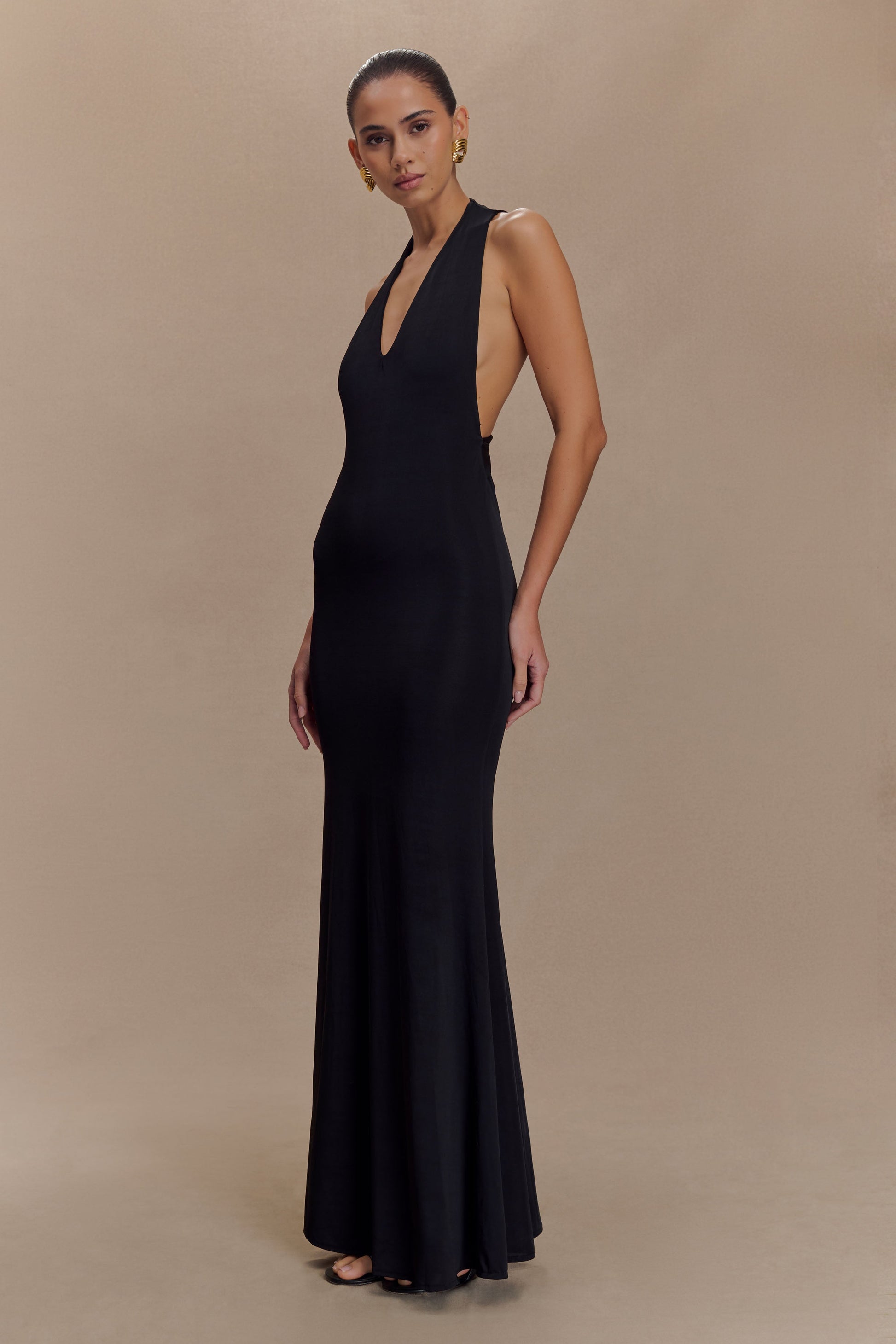 Elke Slinky V Neck Maxi Dress - Black #4