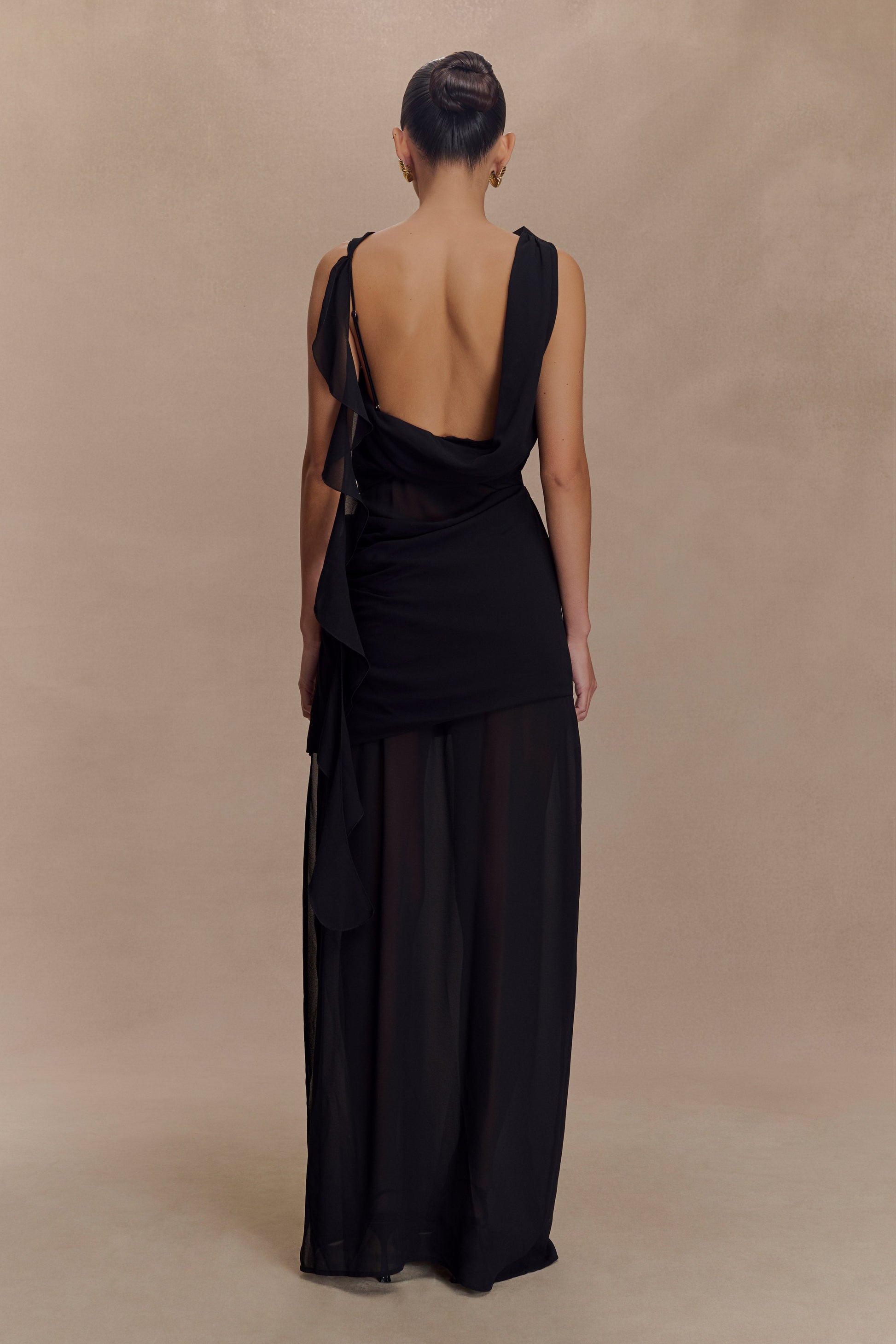 Daria Draped Chiffon Maxi Dress - Black #3