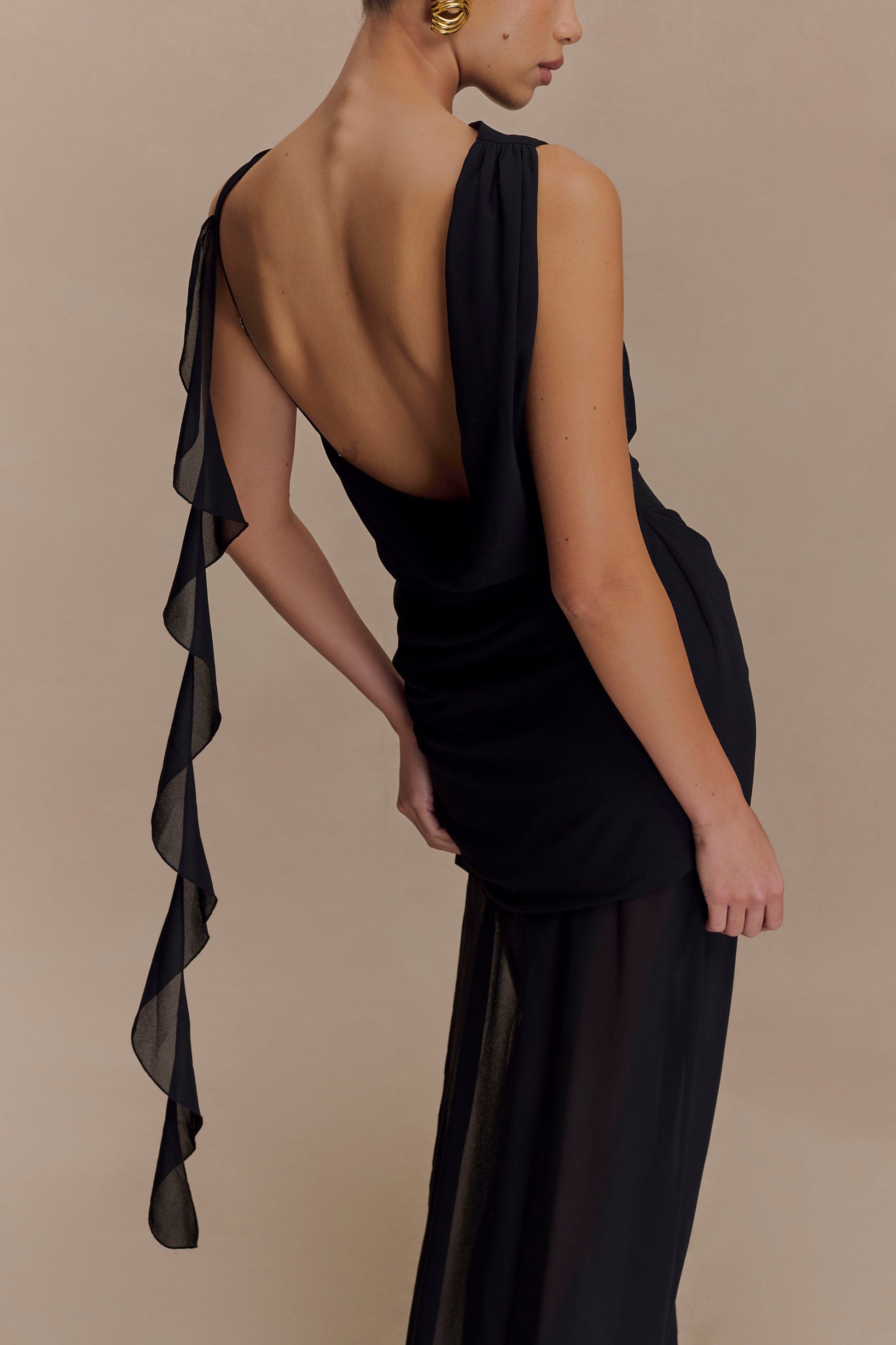 Daria Draped Chiffon Maxi Dress - Black #2
