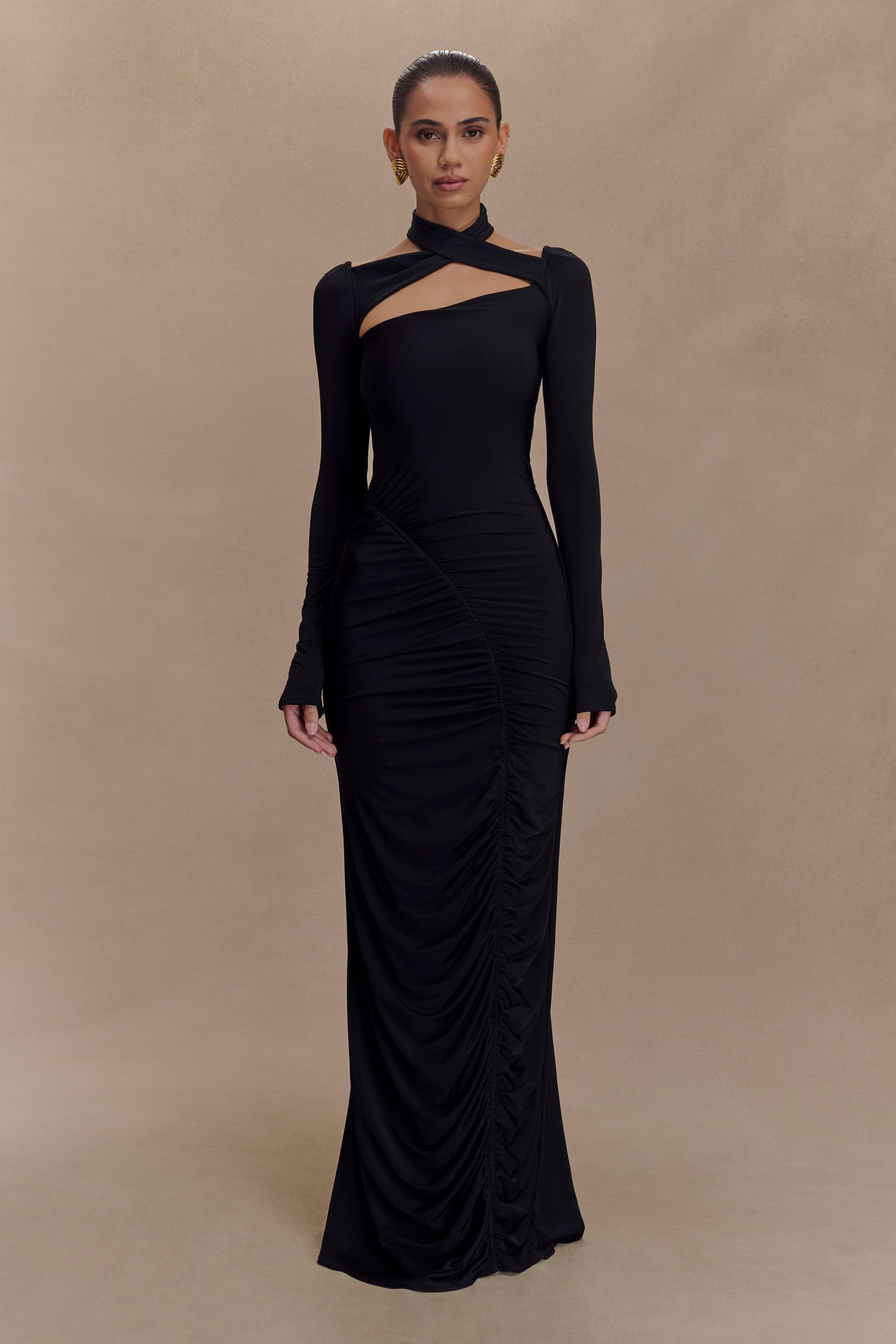 Lyndon Long Sleeve Slinky Maxi Dress - Black #2
