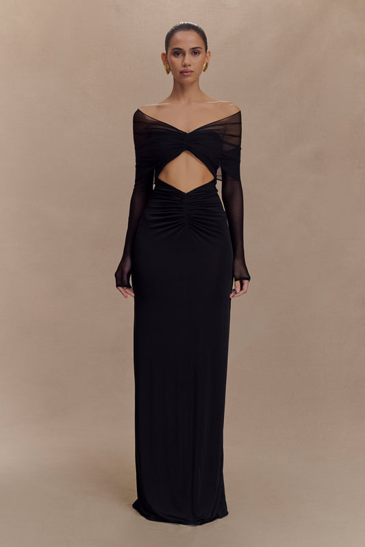 Rafaella Slinky And Mesh Maxi Dress - Black
