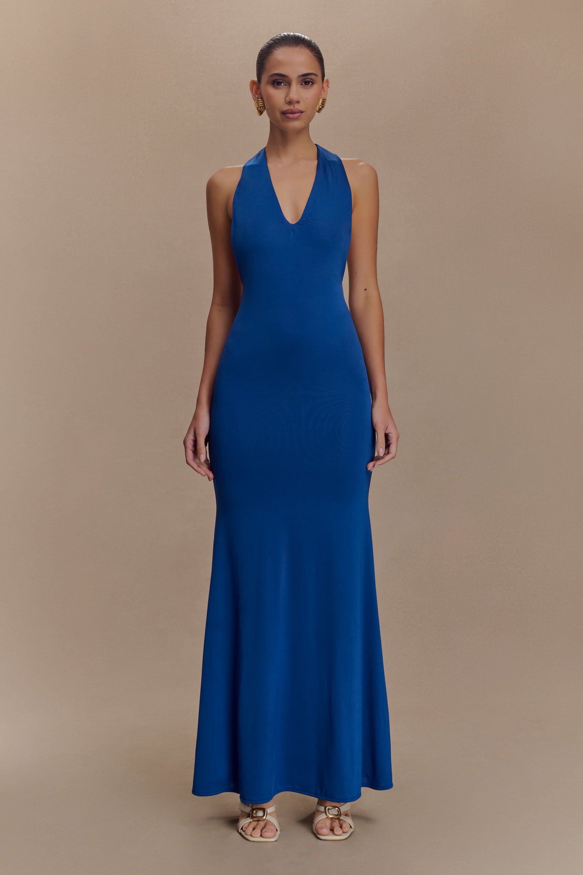 elke maxi dress Elke Slinky V Neck Maxi Dress - Cobalt