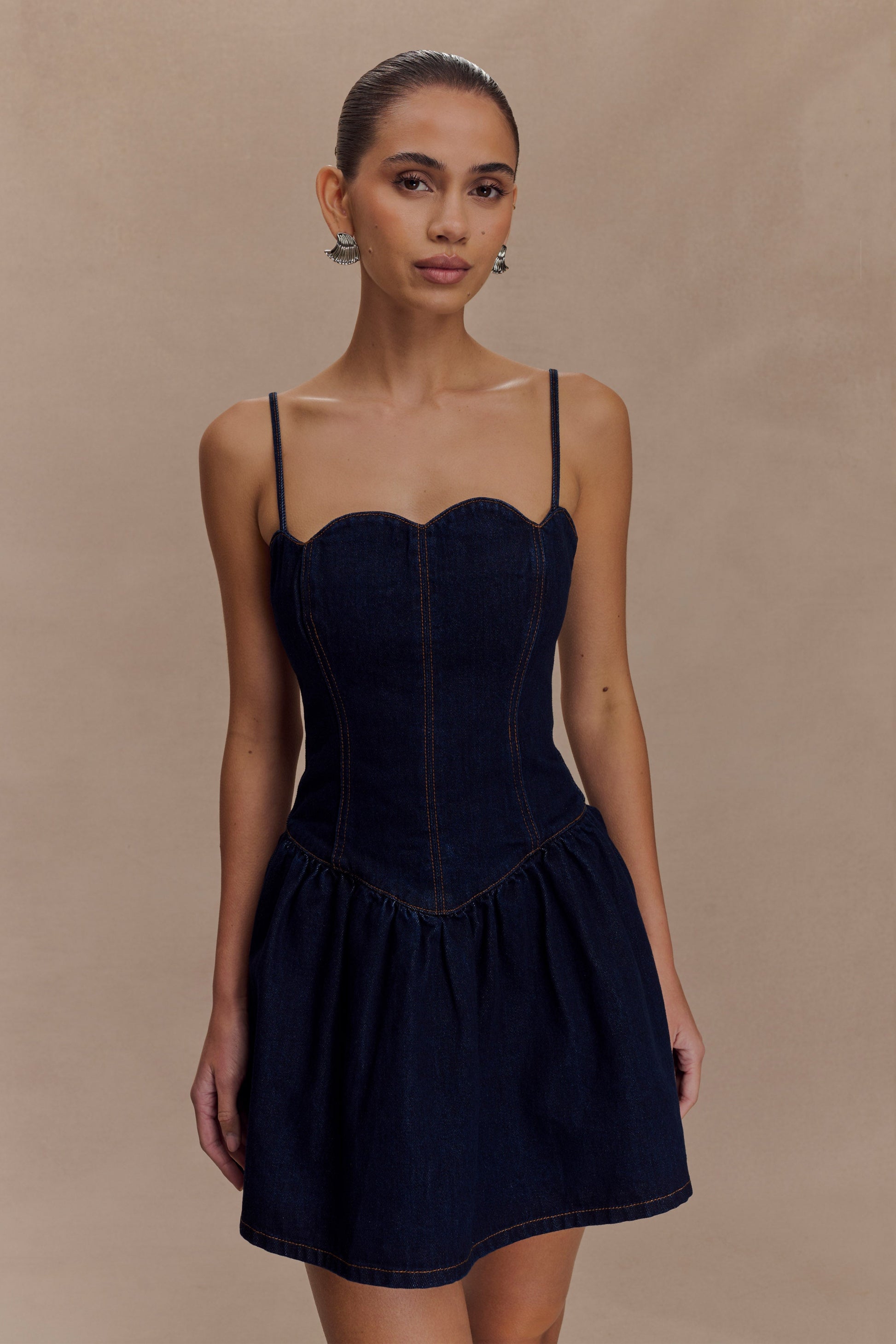 Cheyenne Scallop Denim Mini Dress - Indigo Blue #7