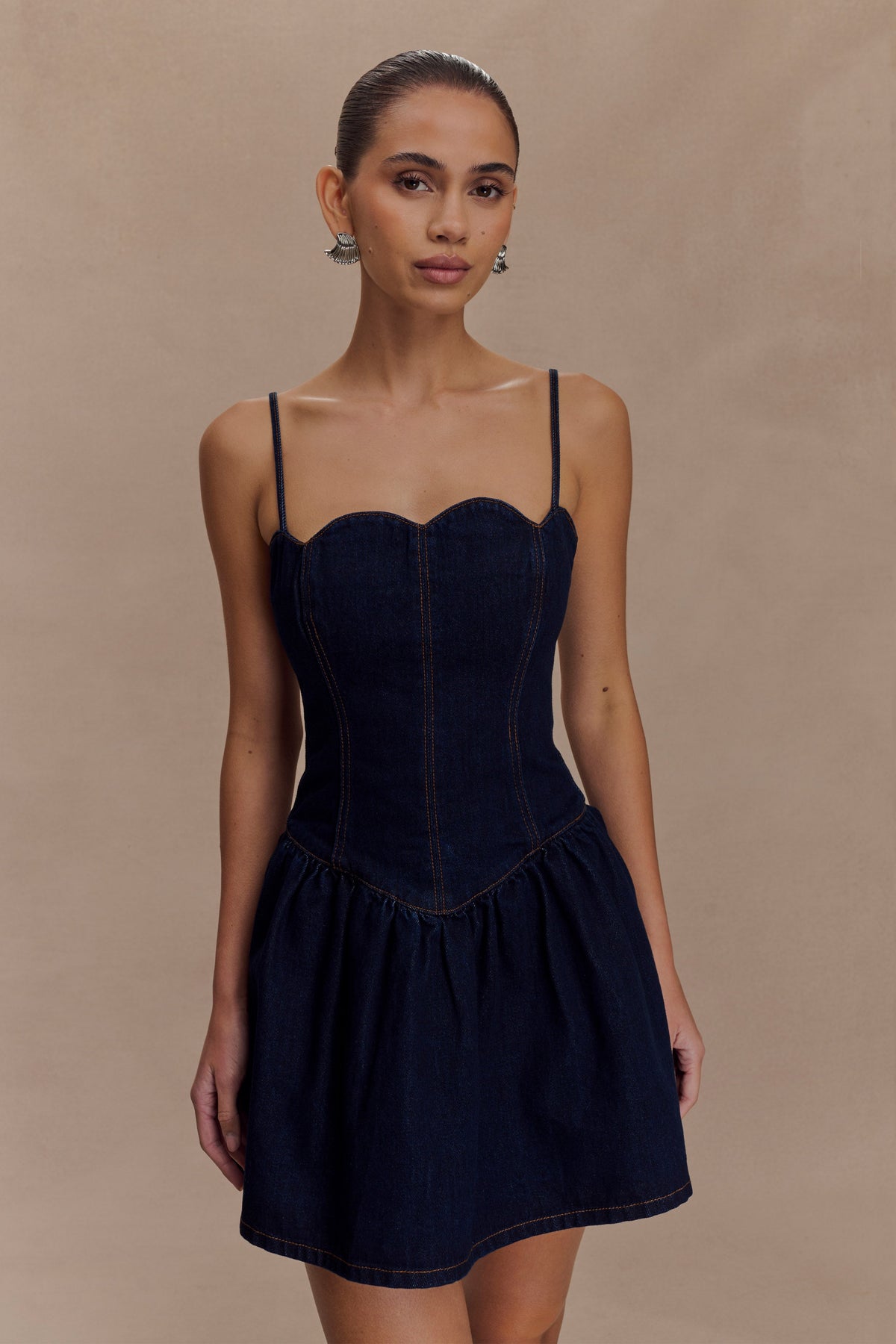 Cheyenne Scallop Denim Mini Dress - Indigo Blue #7