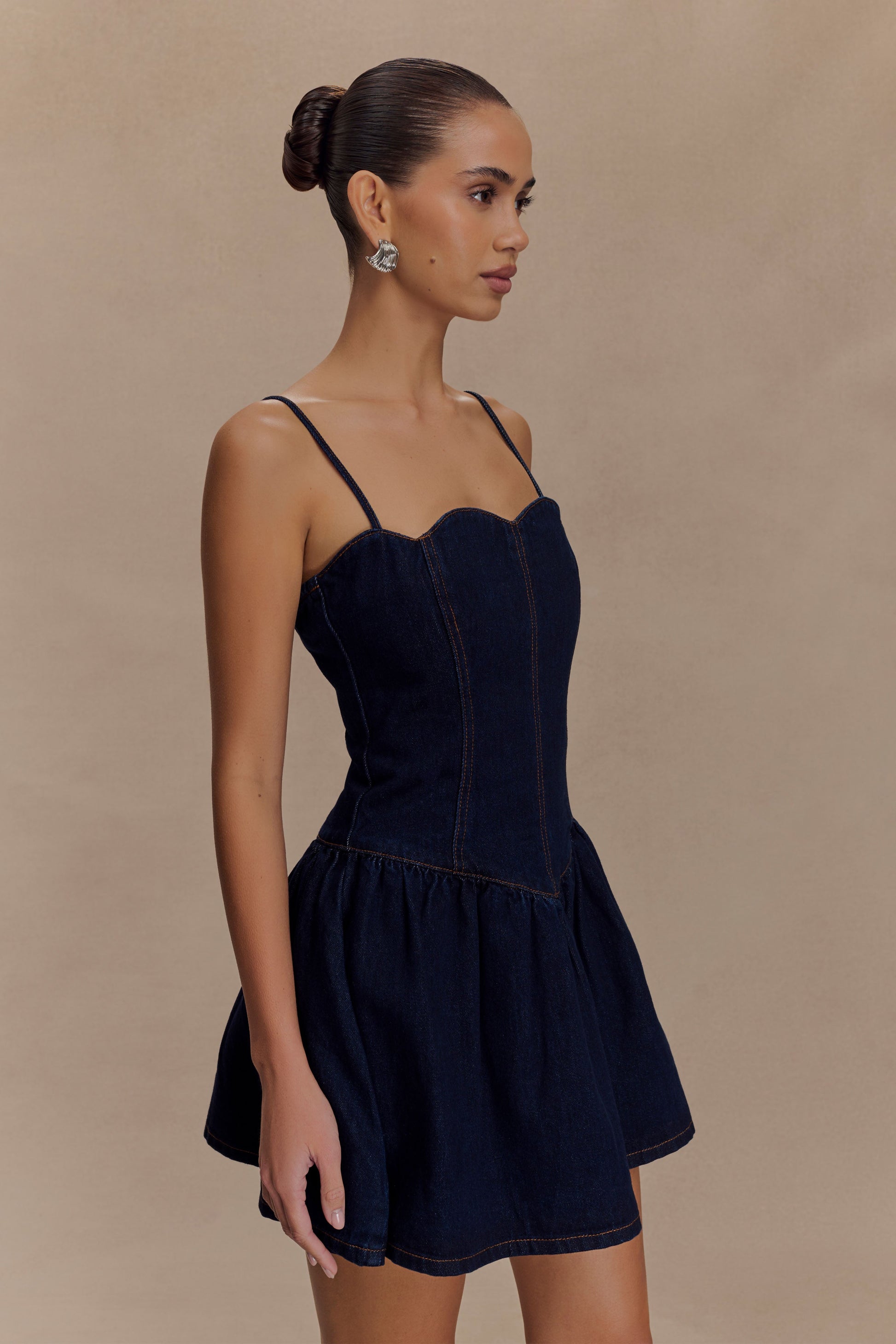 Cheyenne Scallop Denim Mini Dress - Indigo Blue #5