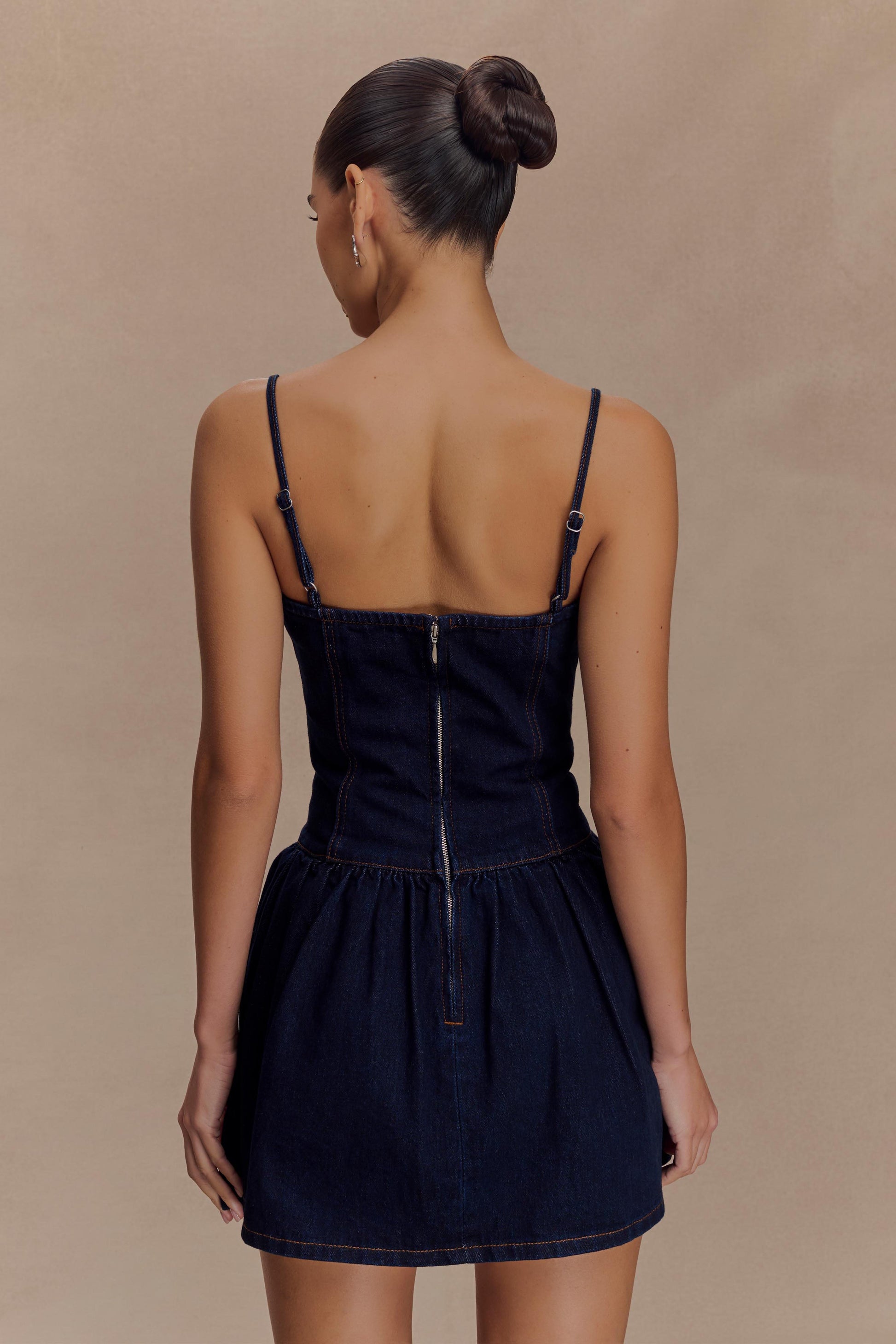 Cheyenne Scallop Denim Mini Dress - Indigo Blue #6