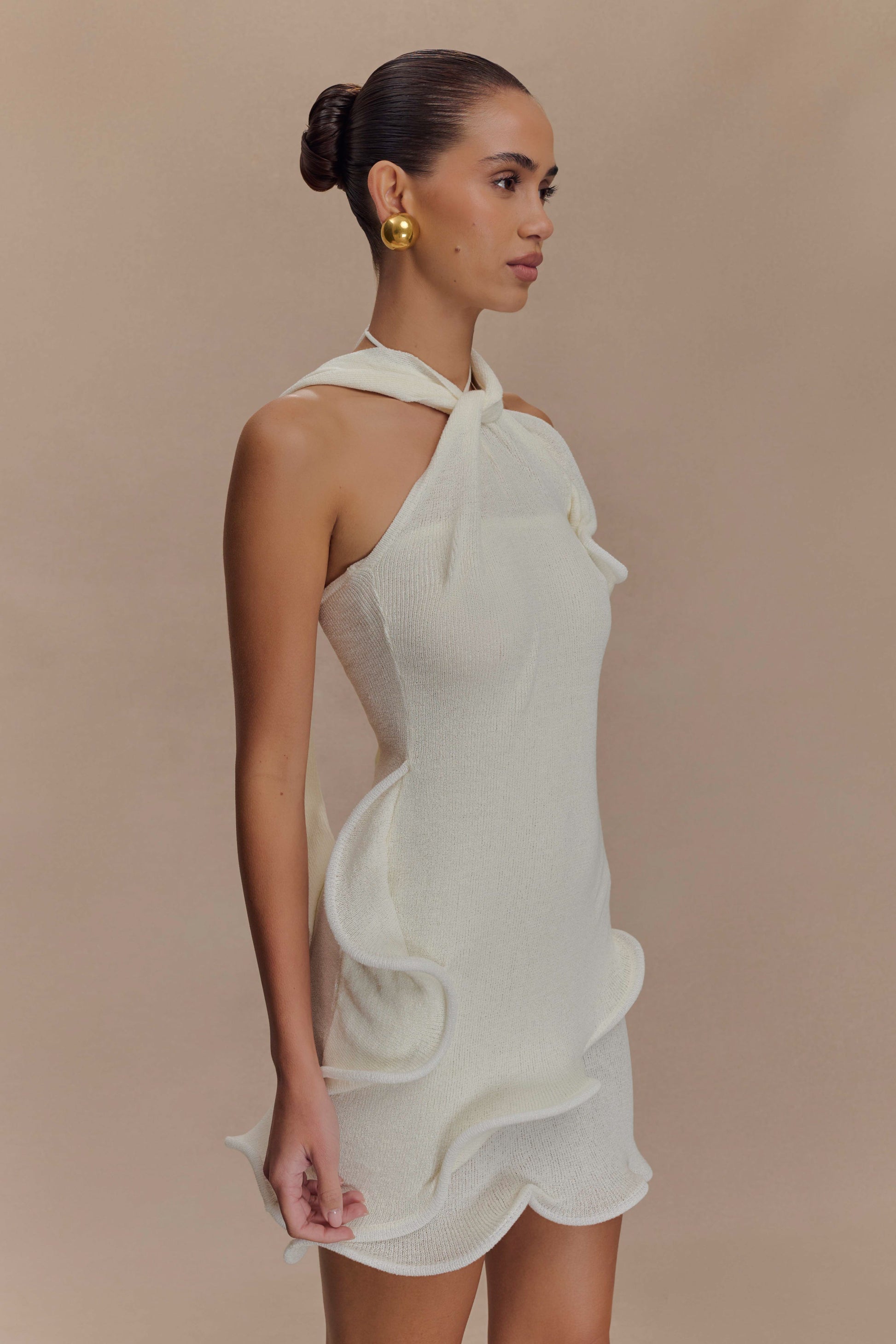 Caprice Halter Knit Mini Dress - White #4