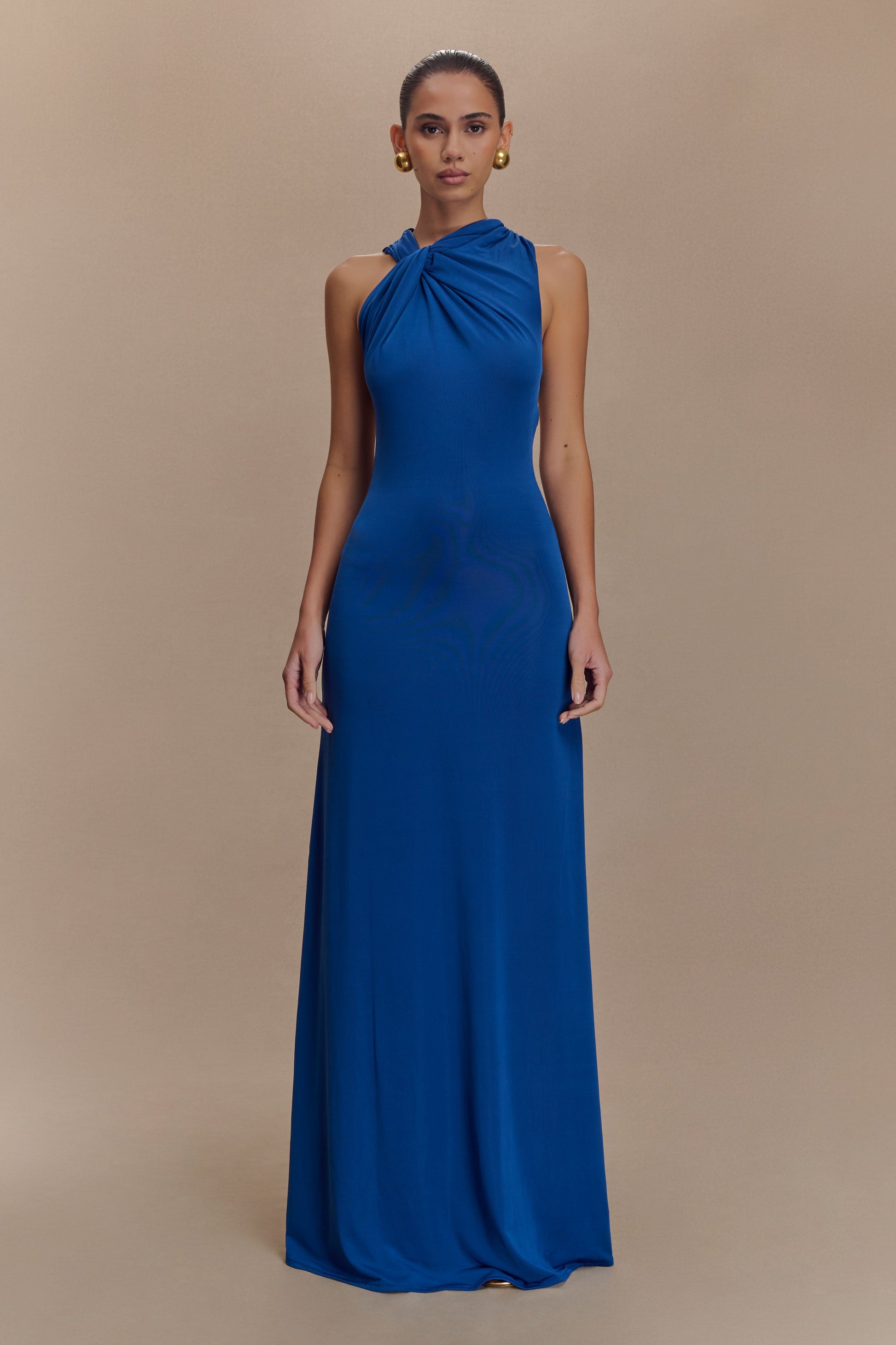 Marlee Asymmetrical Slinky Maxi Dress - Cobalt #2