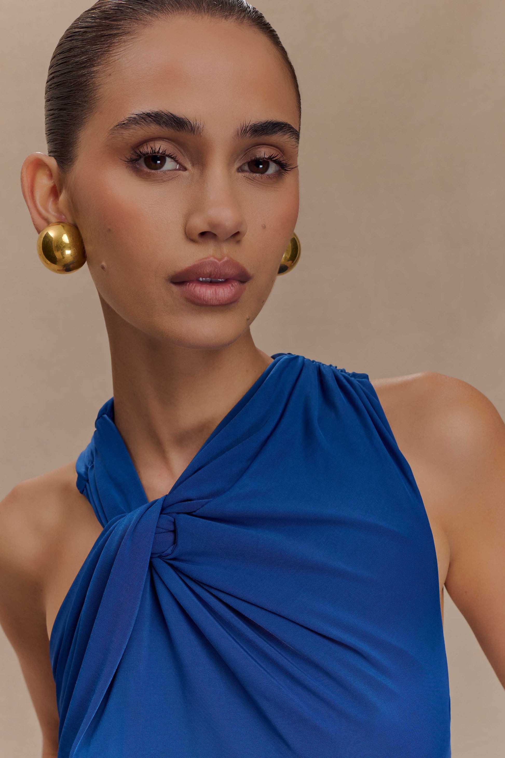 Marlee Asymmetrical Slinky Maxi Dress - Cobalt #5