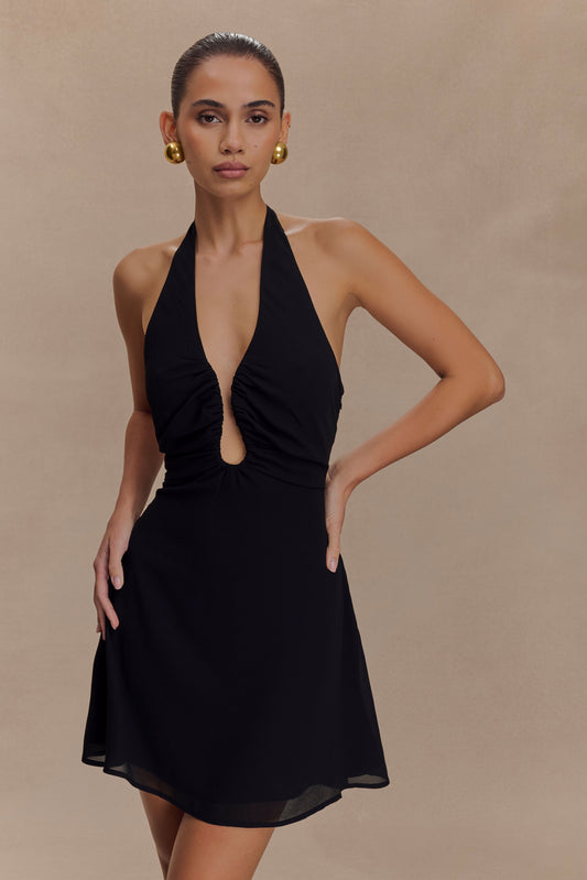 Malakhai Chiffon Halter Mini Dress - Black