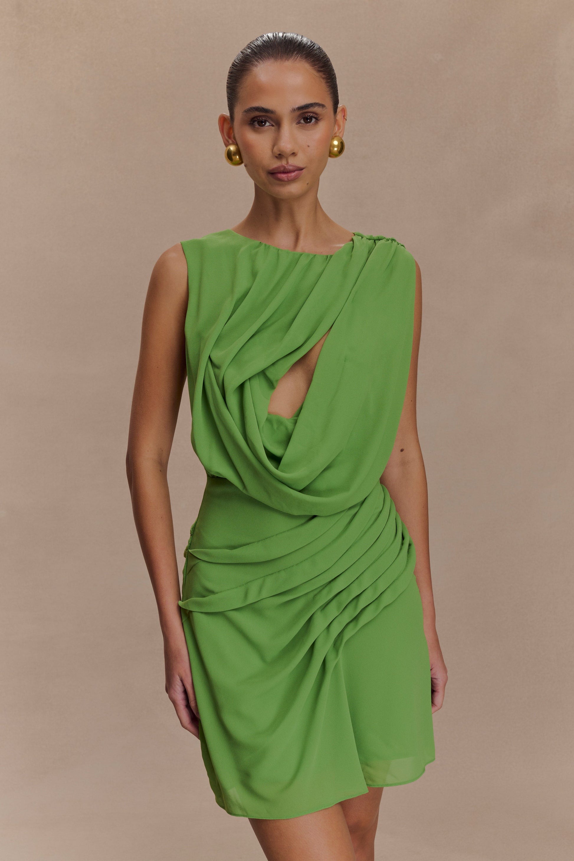 Oria Chiffon Mini Dress - Green | MESHKI UK Oria Chiffon Mini Dress - Green | MESHKI UK