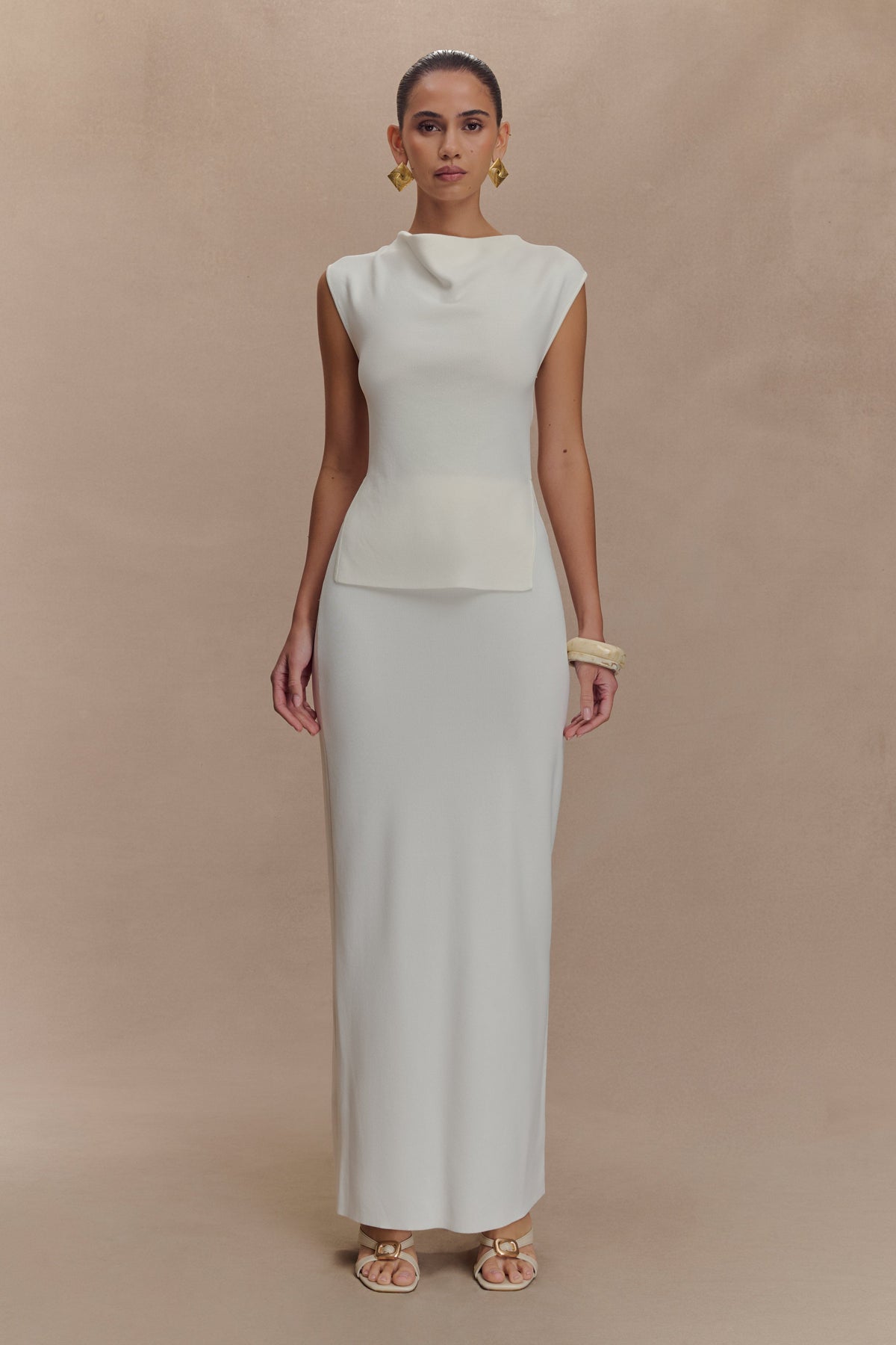 Francisca Cowl Neck Knit Top - White #6