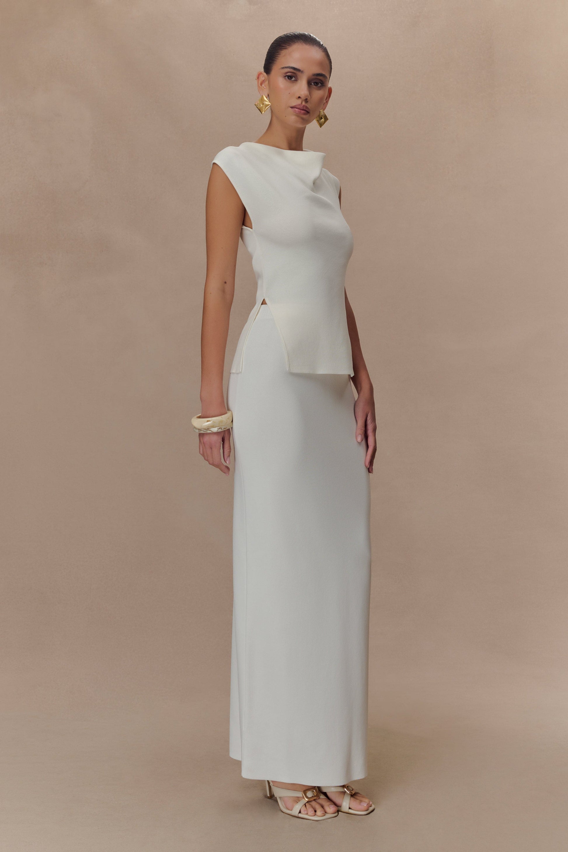 Francisca Cowl Neck Knit Top - White #4