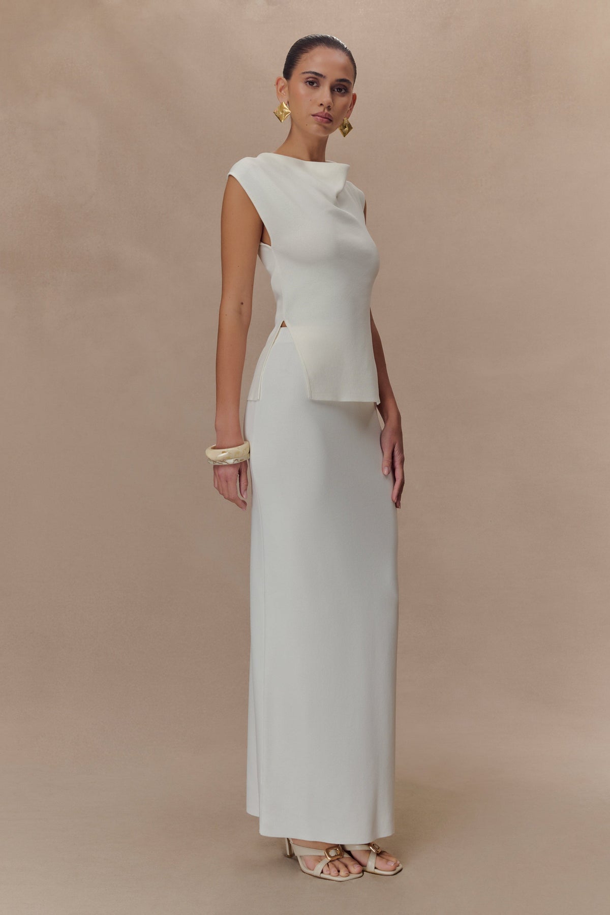 Francisca Cowl Neck Knit Top - White #4