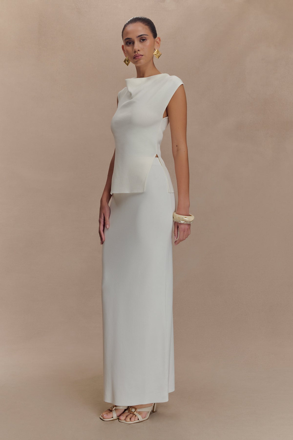 Francisca Mid Rise Knit Maxi Skirt - White