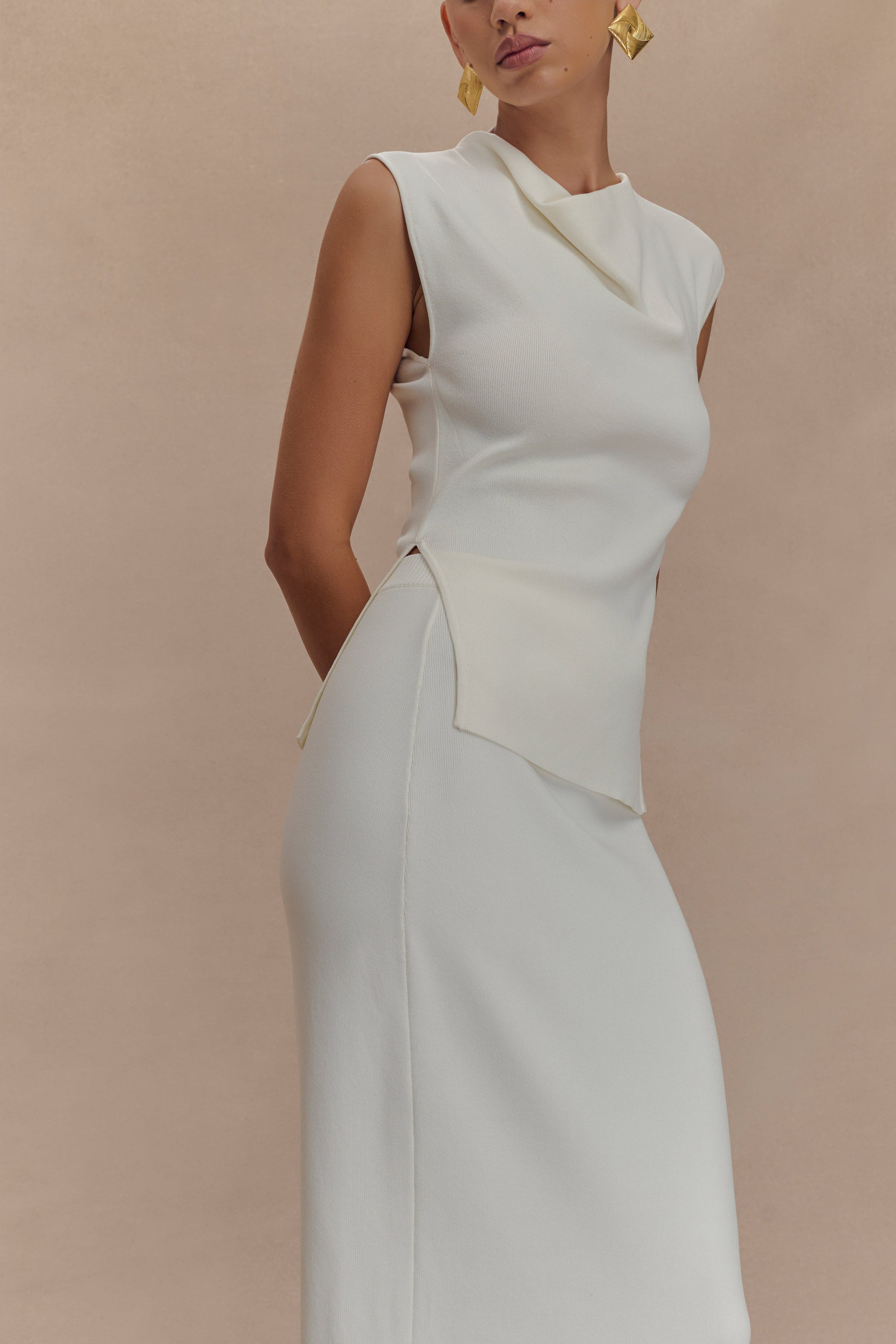 Francisca Cowl Neck Knit Top - White #3