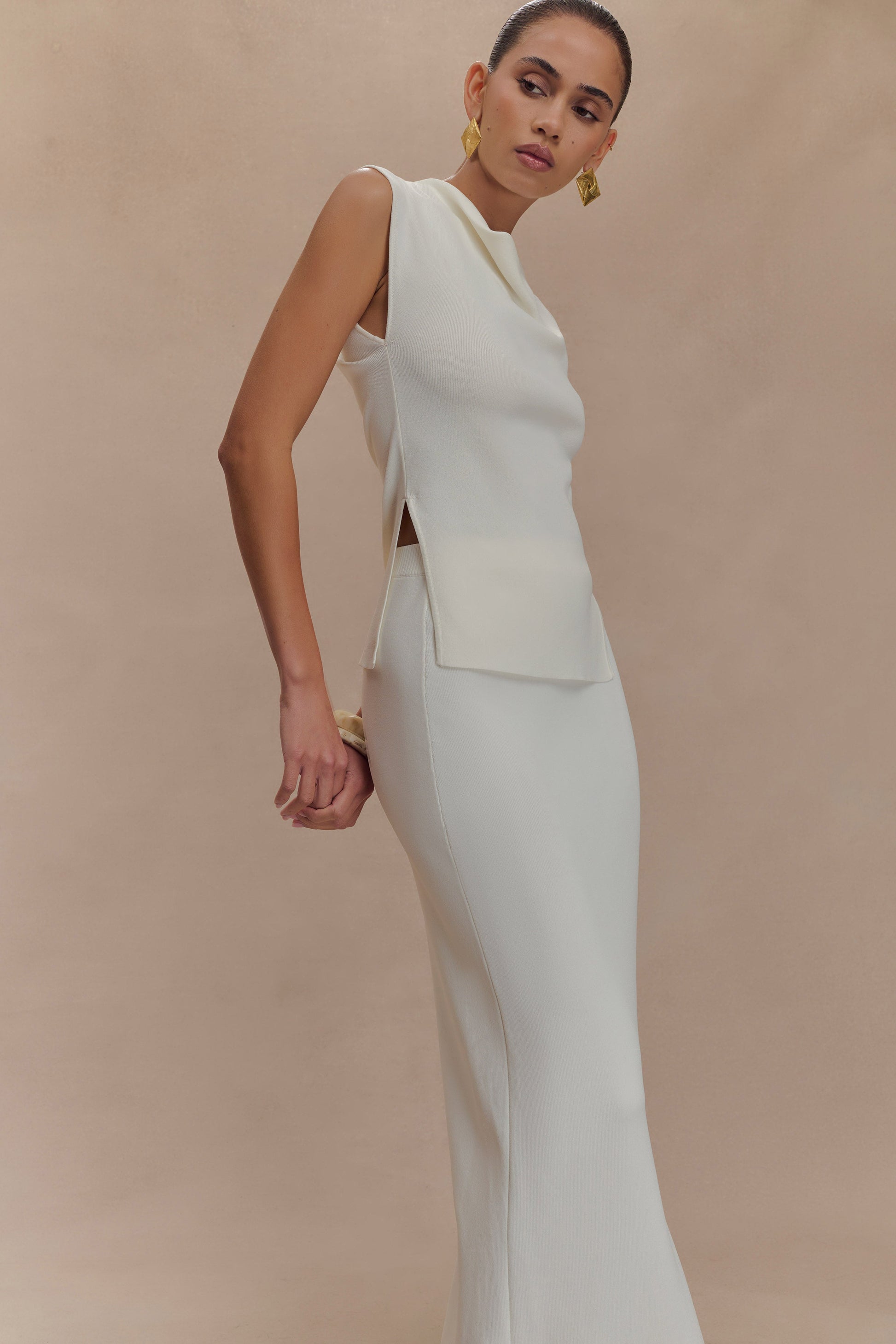 Francisca Mid Rise Knit Maxi Skirt - White #3