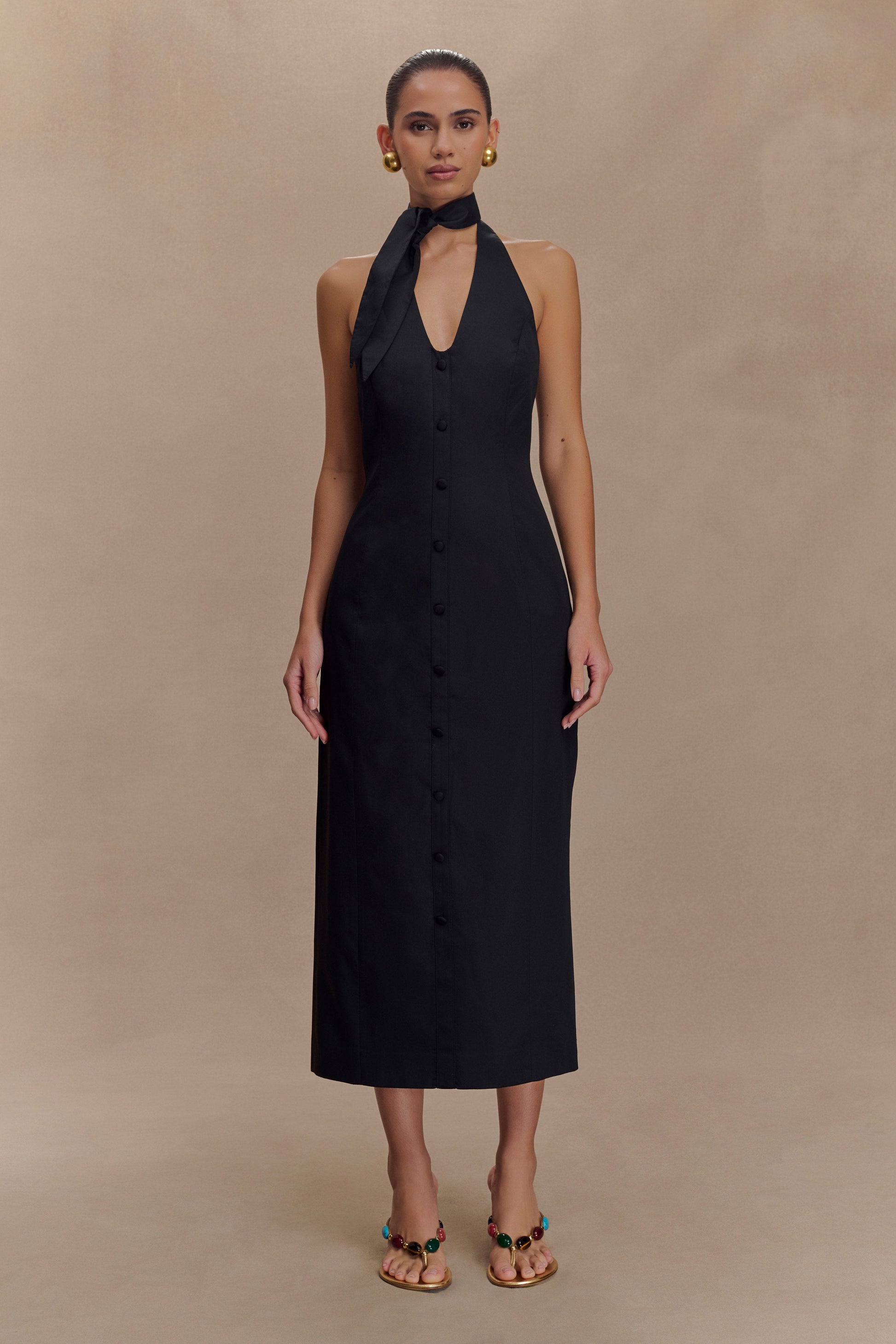 Simona Halter Neck Midi Dress - Black #5