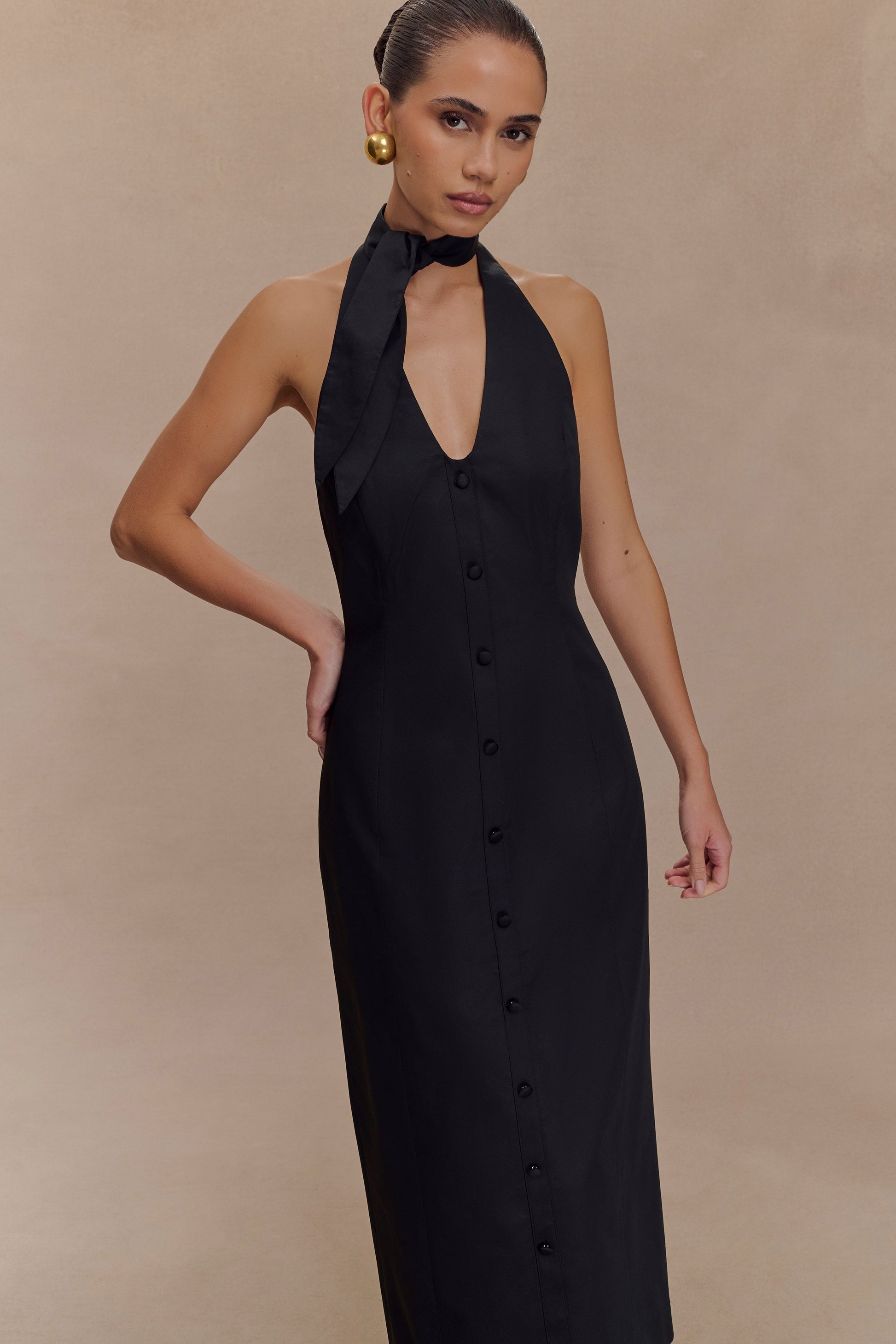 Simona Halter Neck Midi Dress - Black #6