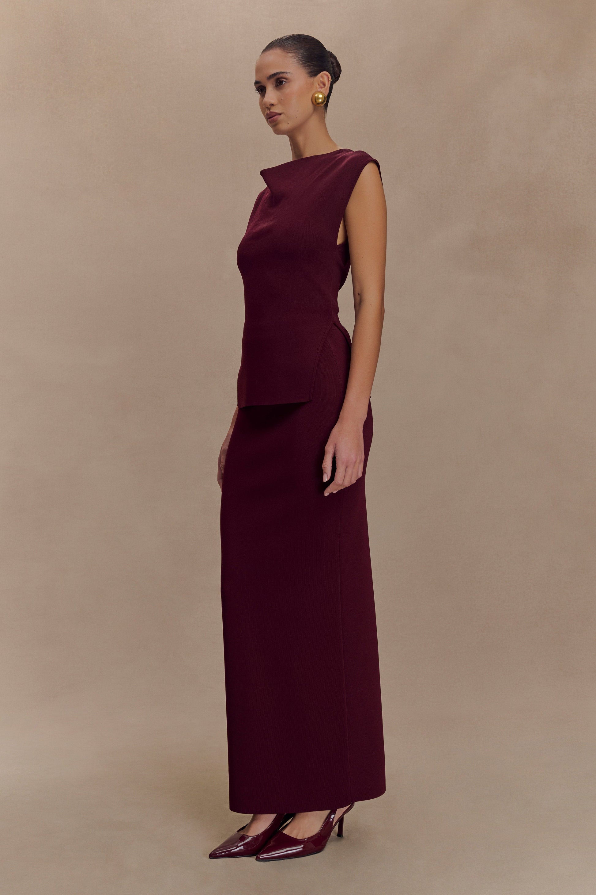 Francisca Mid Rise Knit Maxi Skirt - Merlot #5