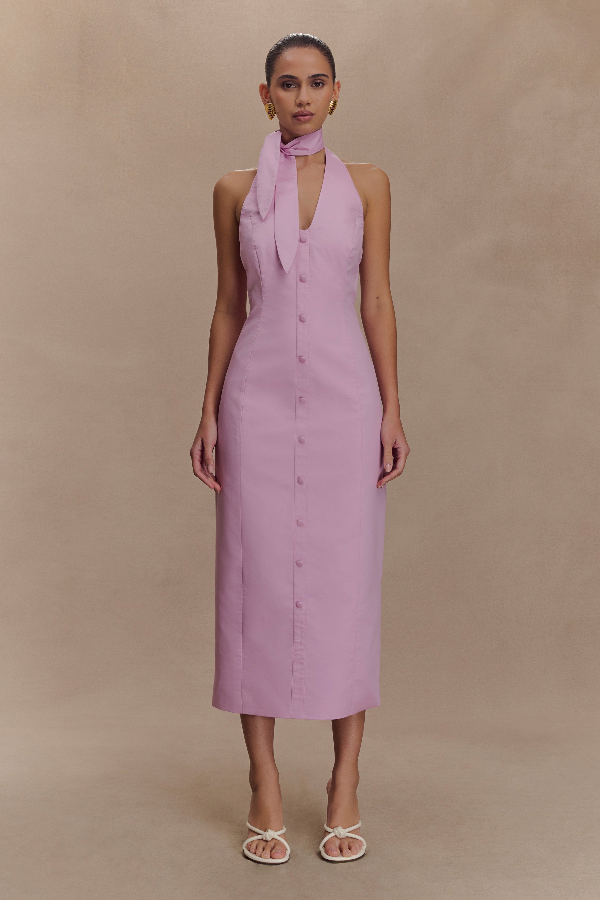 Simona Halter Neck Midi Dress - Blush Pink