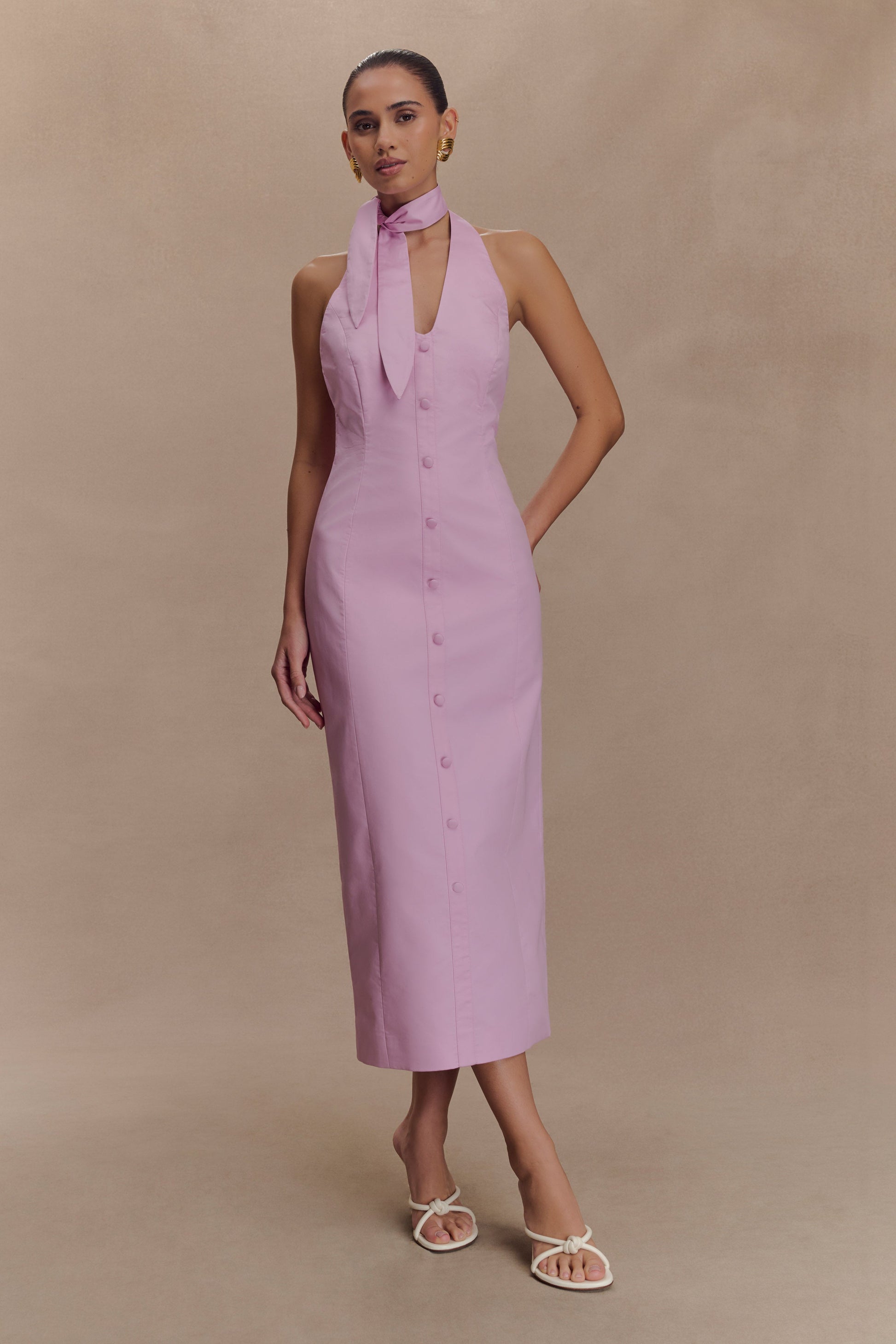 Simona Halter Neck Midi Dress - Blush Pink #5