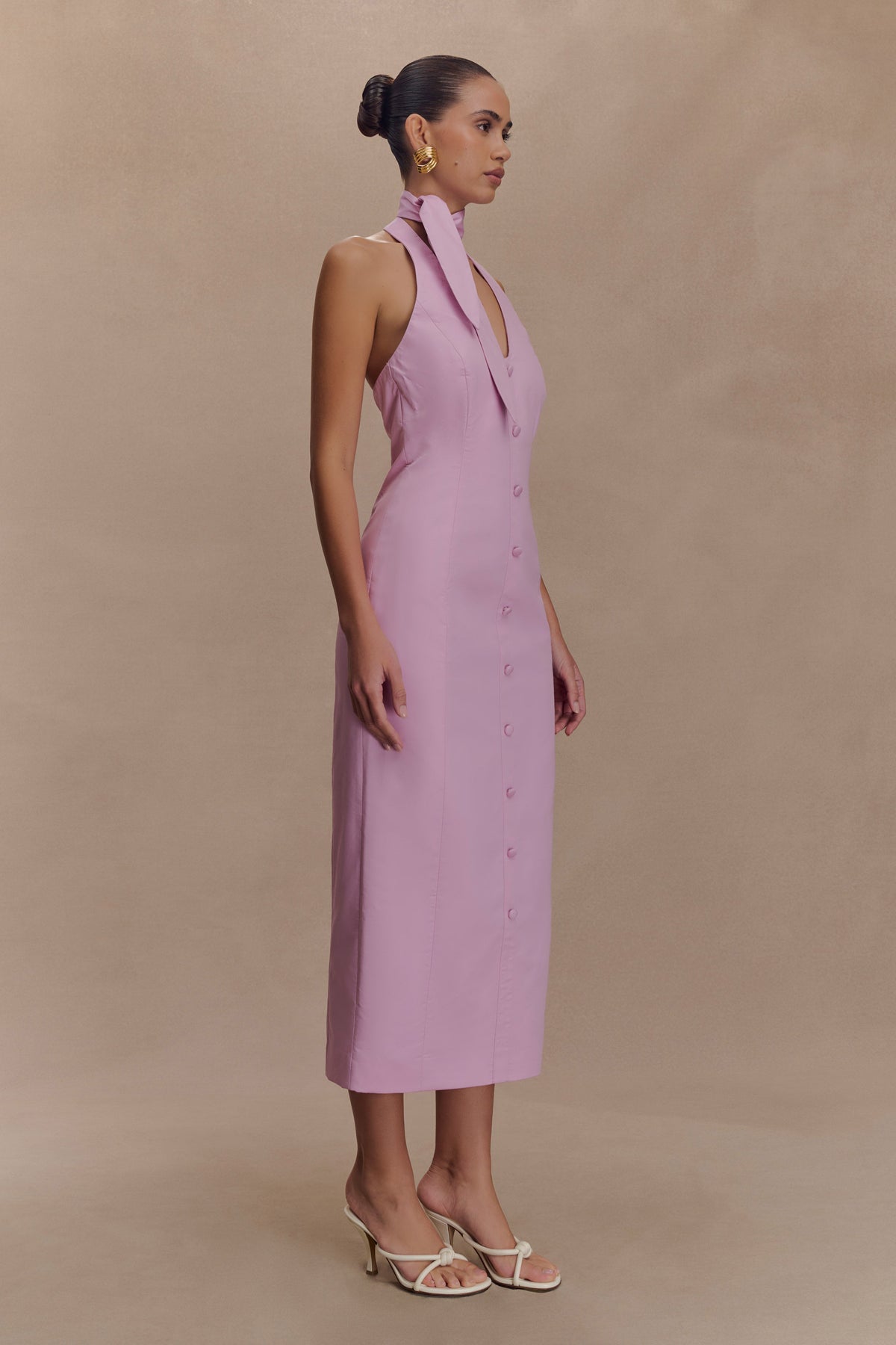 Simona Halter Neck Midi Dress - Blush Pink