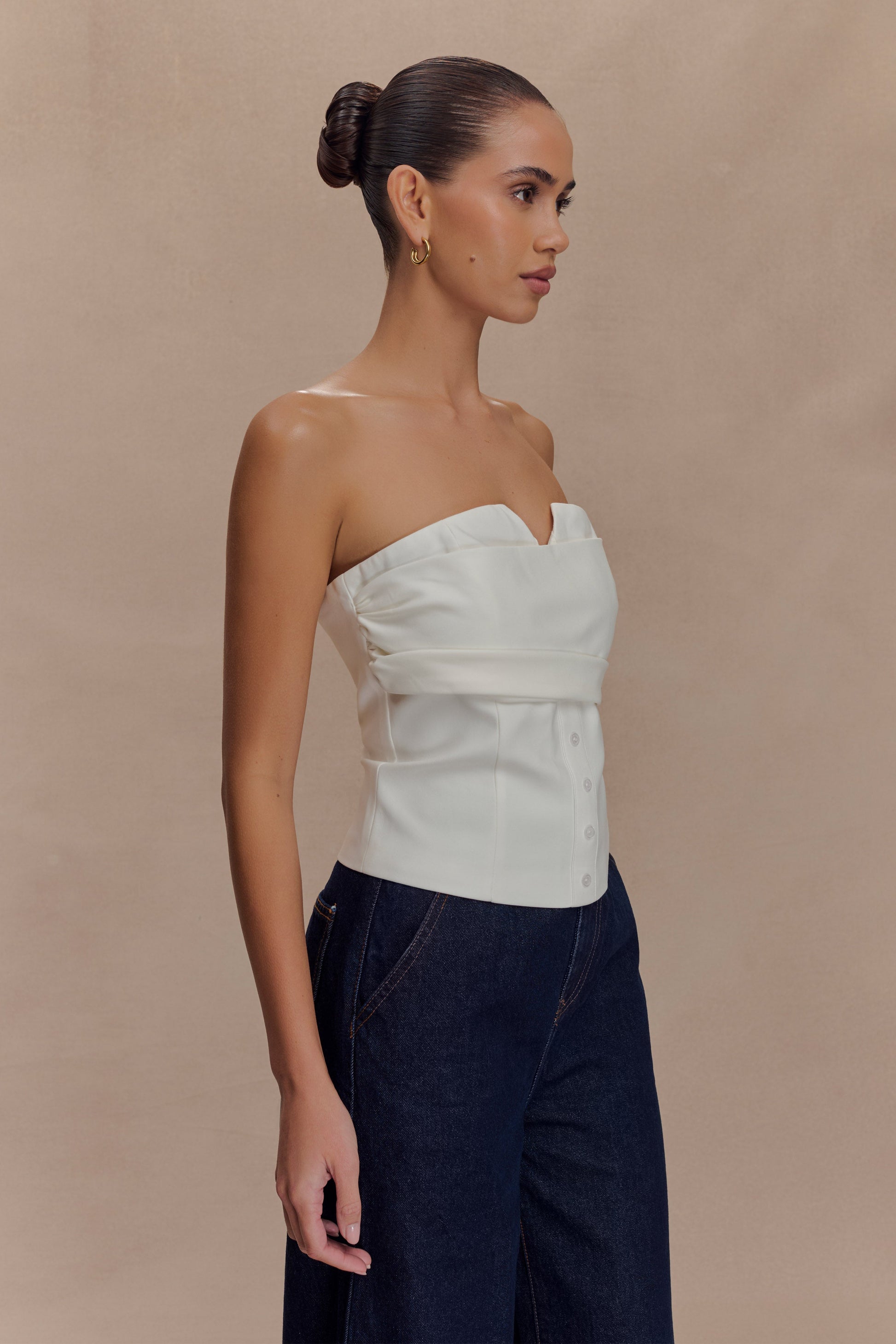 Zillah Strapless Cotton Top - White #4