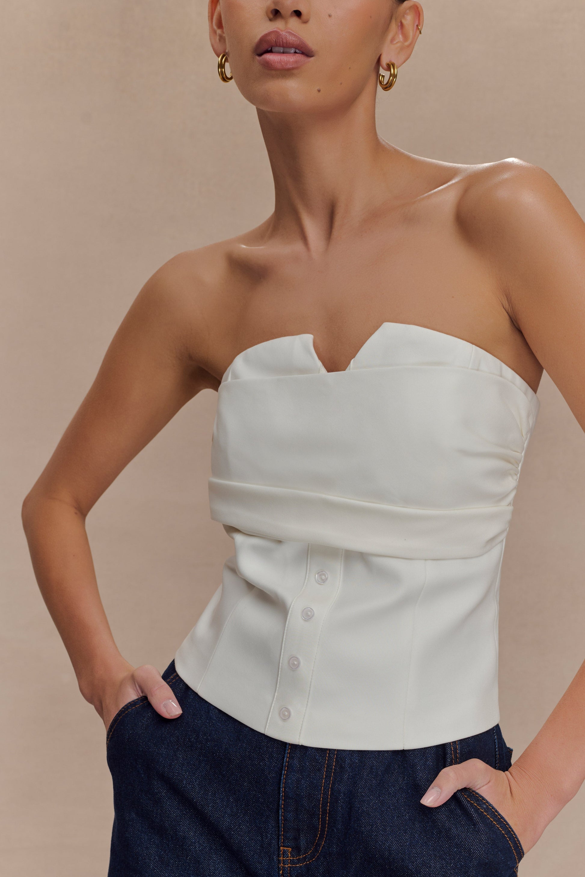 Zillah Strapless Cotton Top - White #3