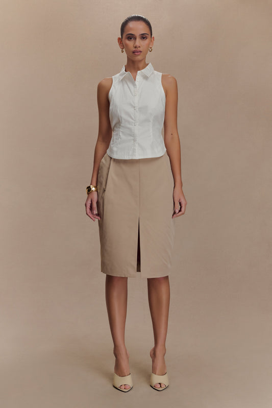 Vera Twill Split Front Midi Skirt - Camel