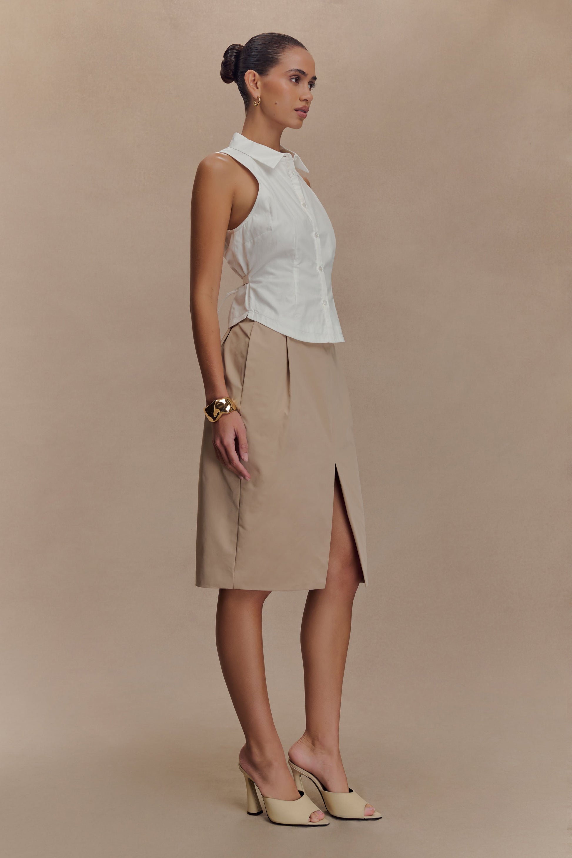 Vera Twill Split Front Midi Skirt - Camel #3