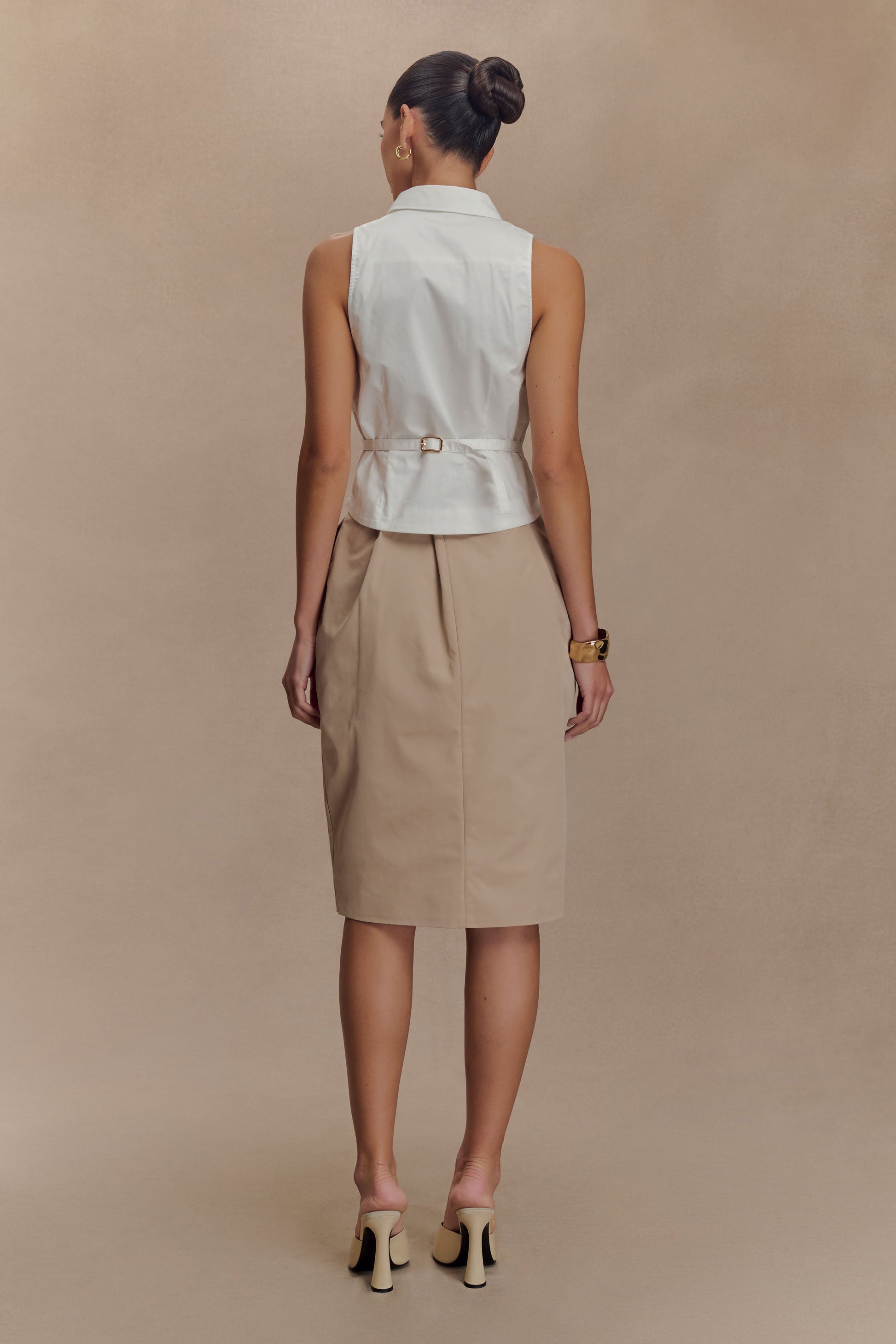 Vera Twill Split Front Midi Skirt - Camel #2