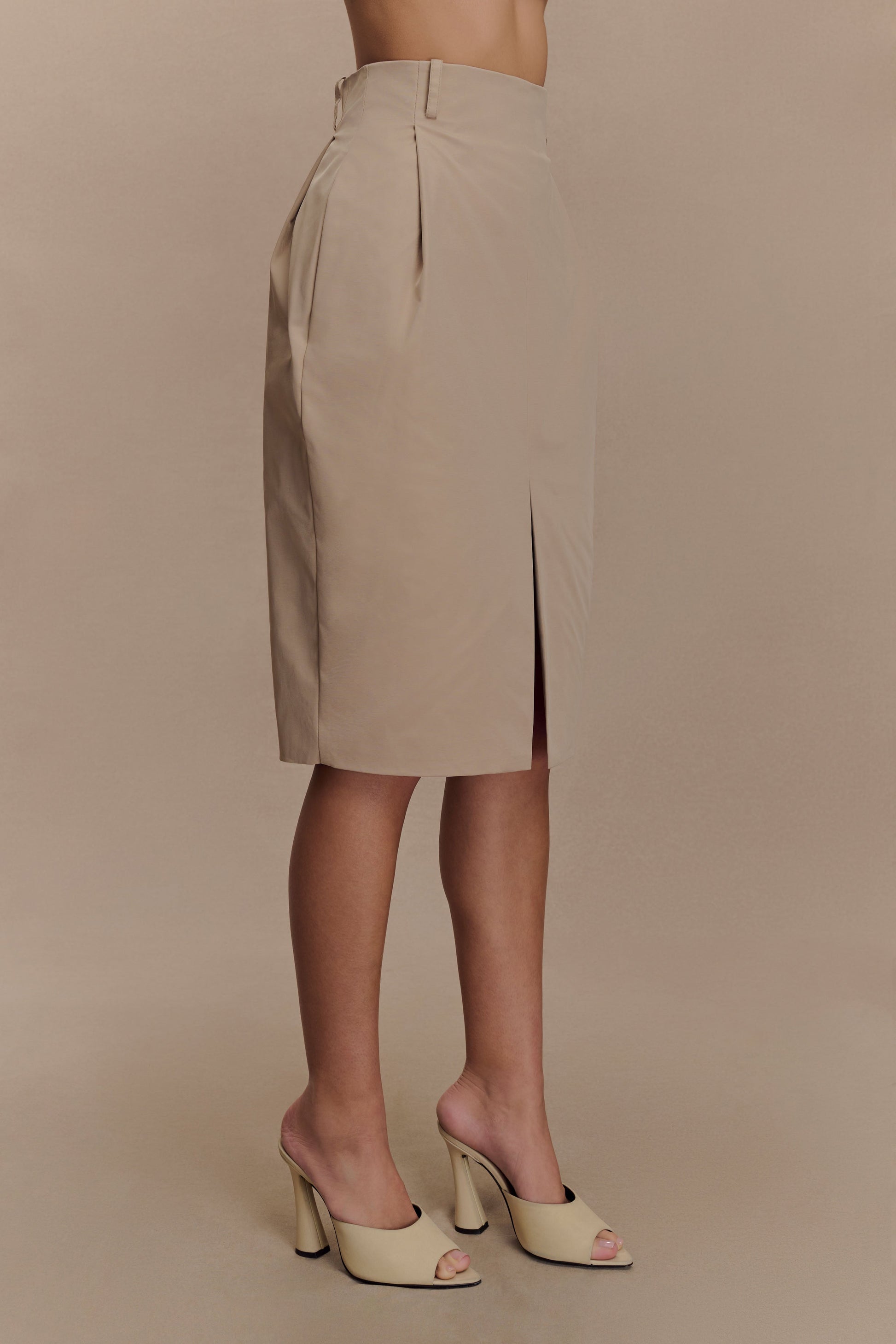Vera Twill Split Front Midi Skirt - Camel #6