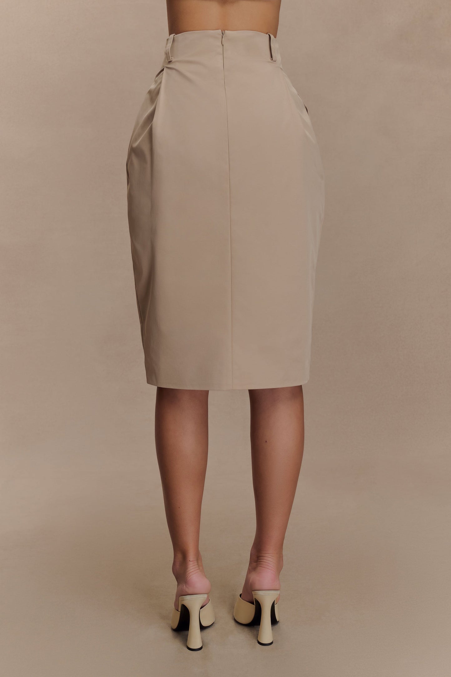 Vera Twill Split Front Midi Skirt - Camel