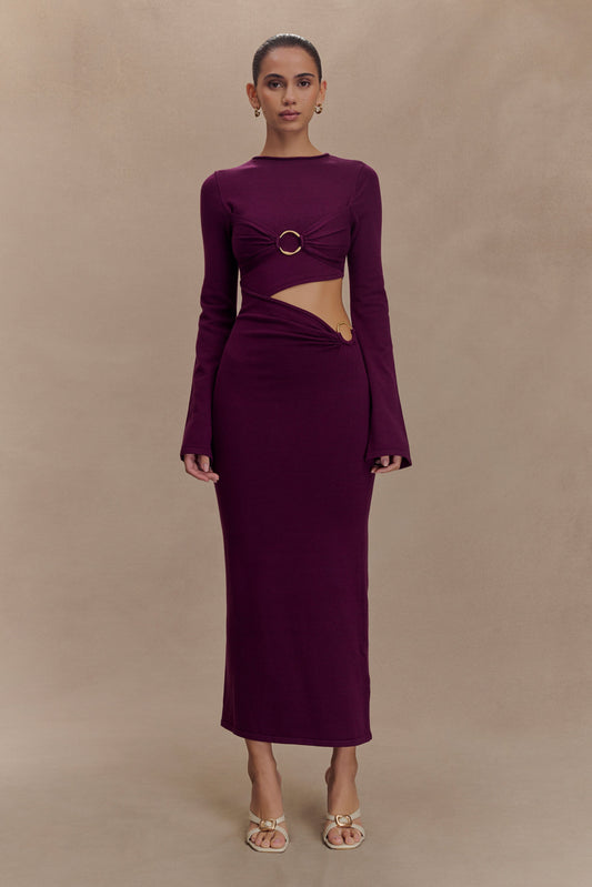 Azariah Long Sleeve Knit Midi Dress - Plum