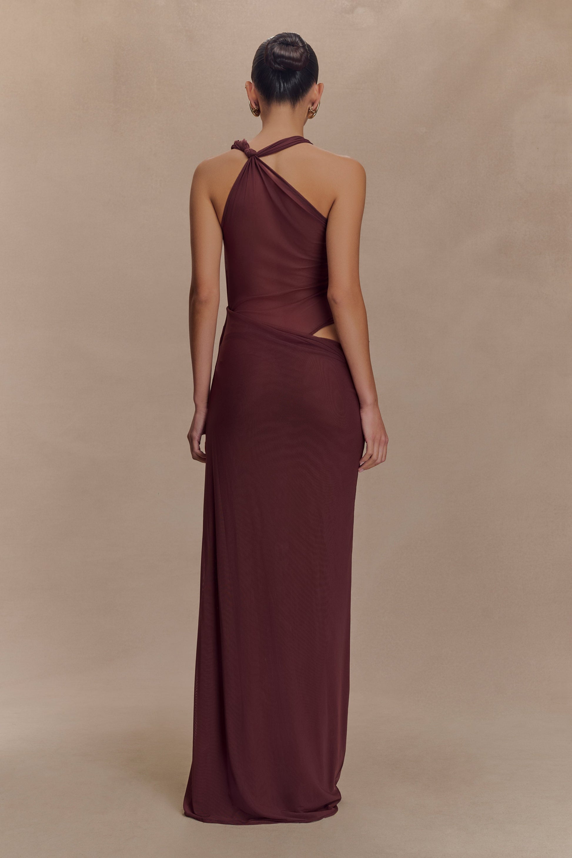Edwina Knotted Mesh Maxi Dress - Mahogany #2