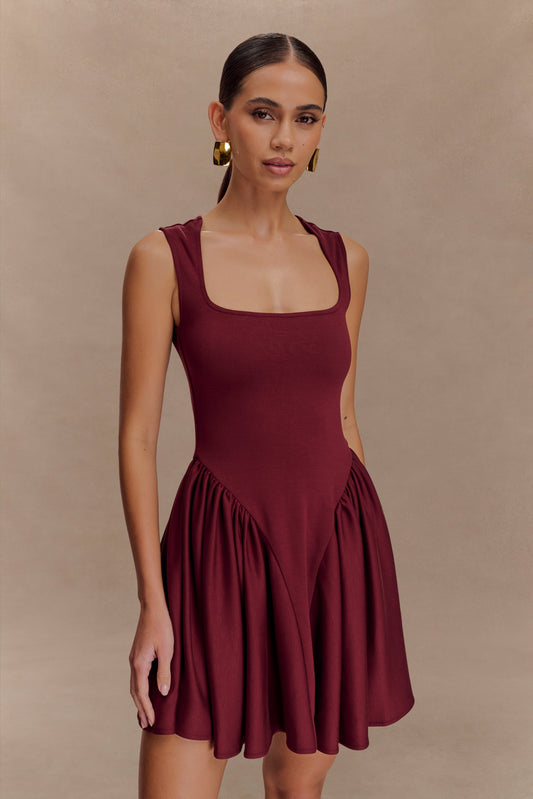 Sharon Scuba Jersey Mini Dress - Wine