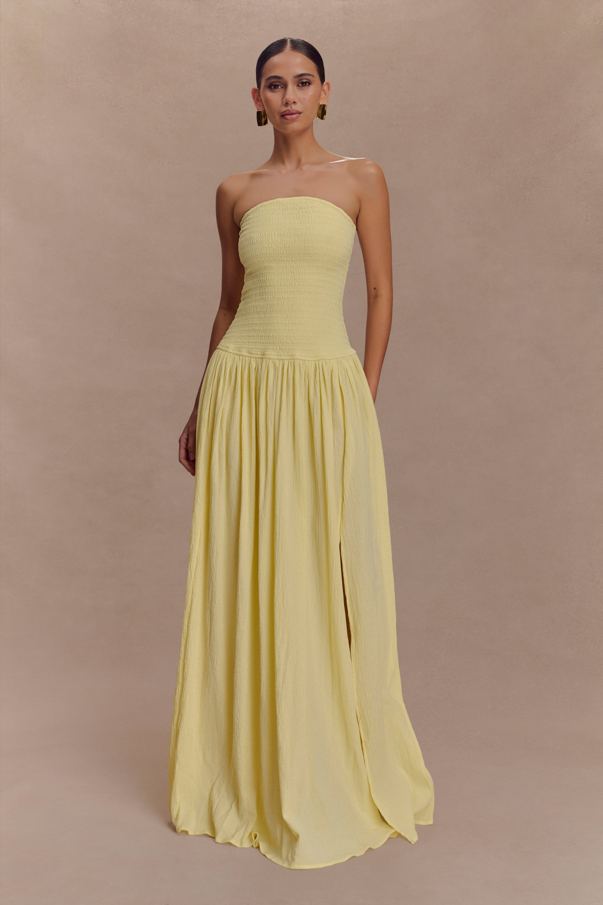 Maureen Cotton Shirring Maxi Dress - Lemon #5