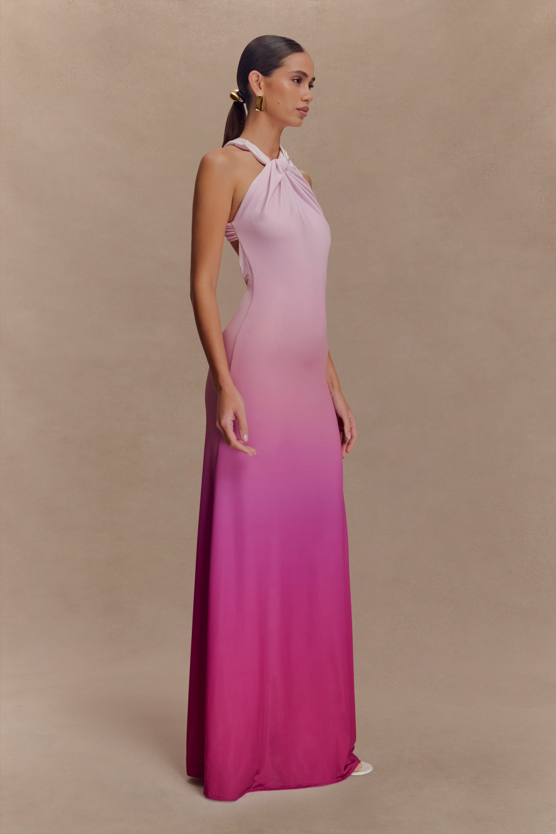 Marlee Asymmetrical Slinky Maxi Dress - Ombre Pink #3