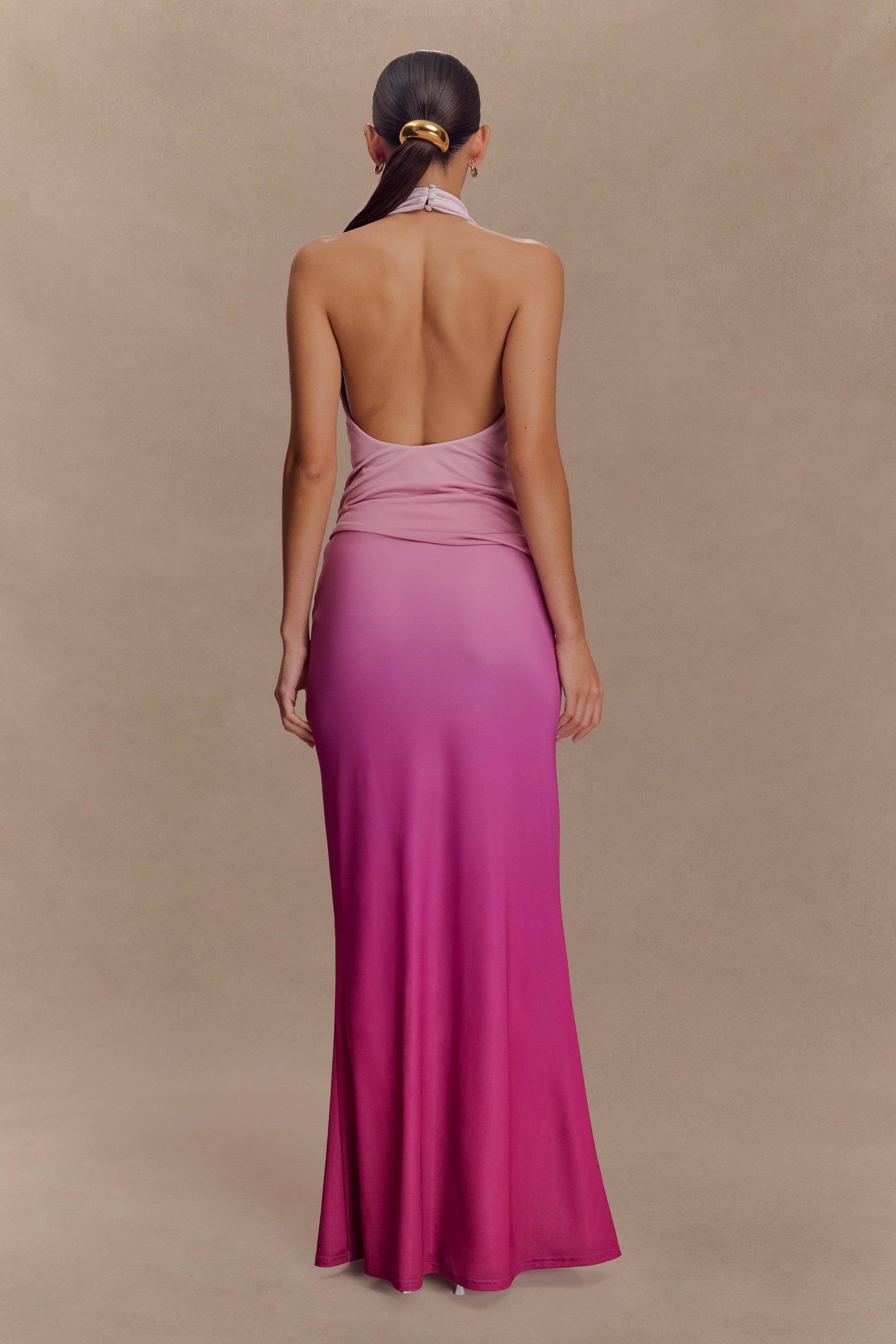 Bruna Slinky Fishtail Maxi Skirt - Ombre Pink #2
