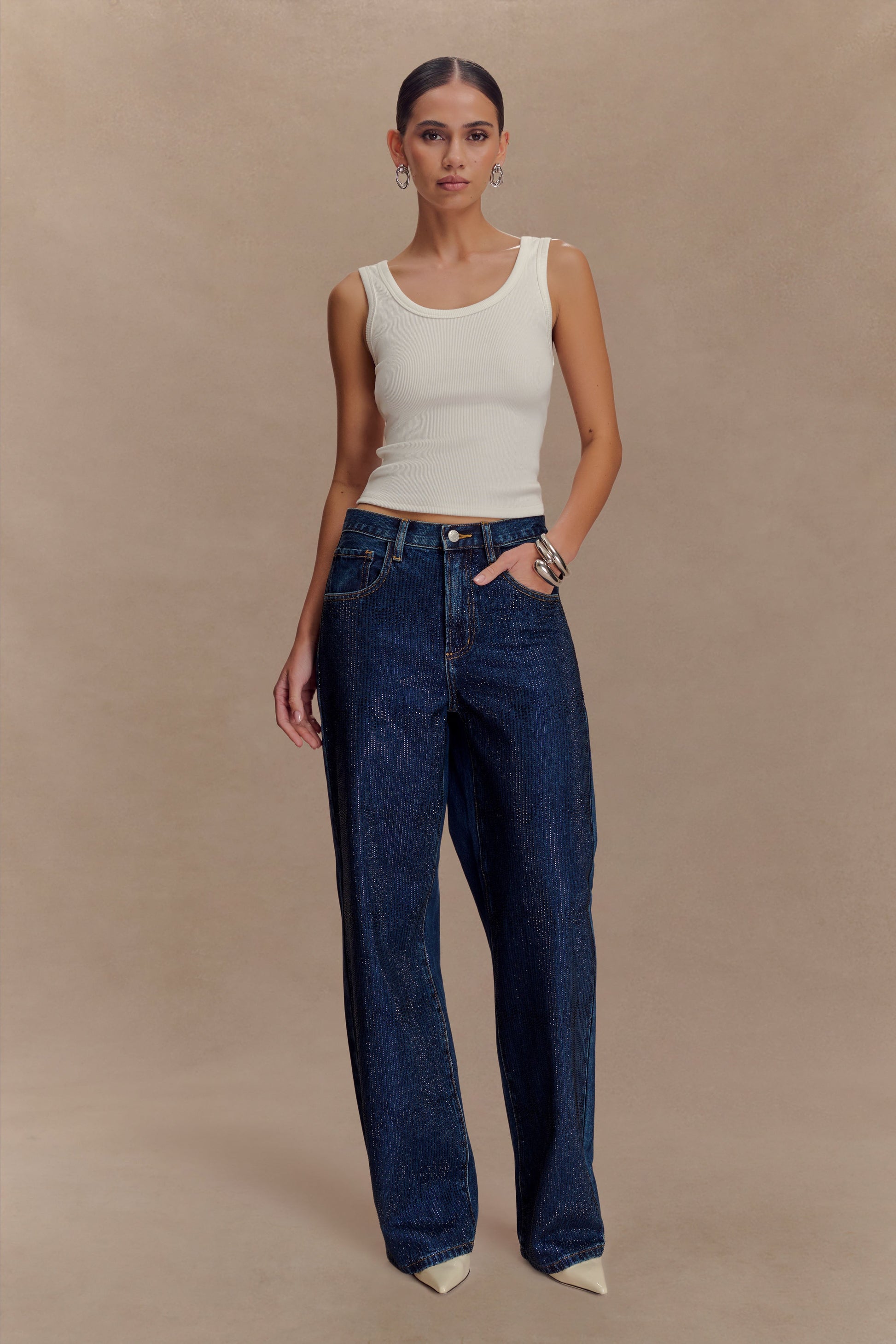 Laina Mid Rise Diamante Denim Jeans - Midnight Blue #6