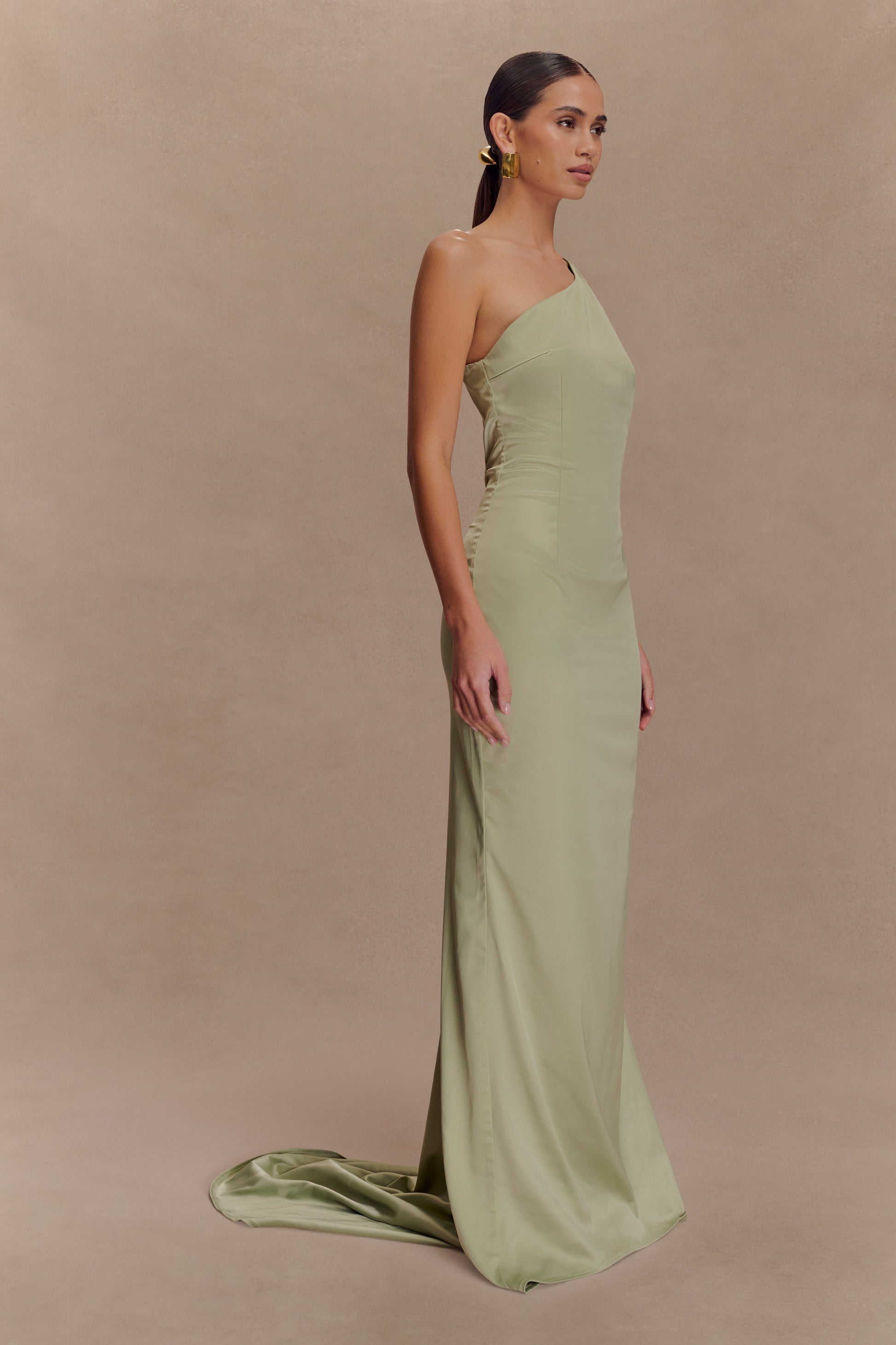 Harper One Shoulder Gown - Sage #4