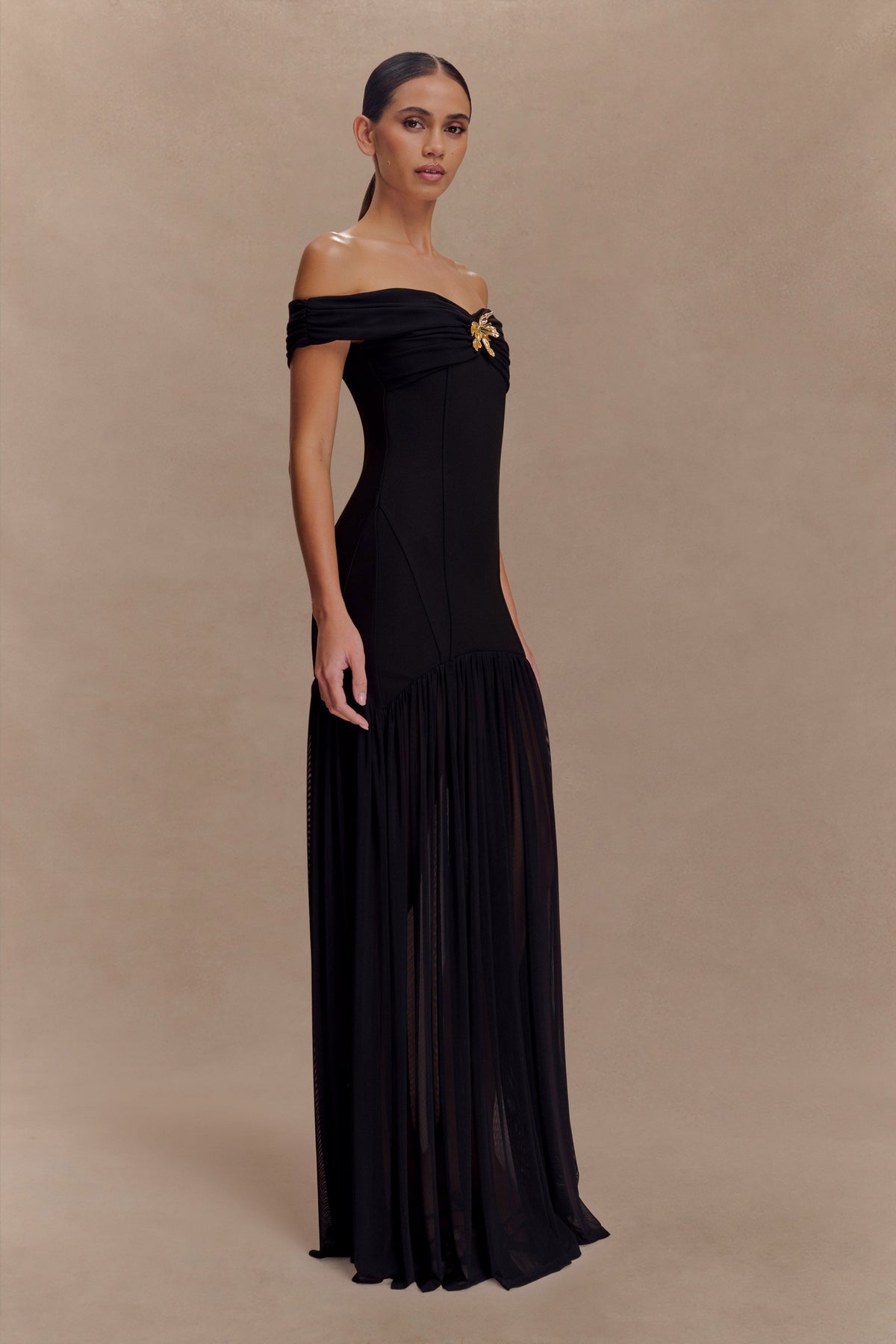Kellie Off Shoulder Crepe Maxi Dress - Black #5