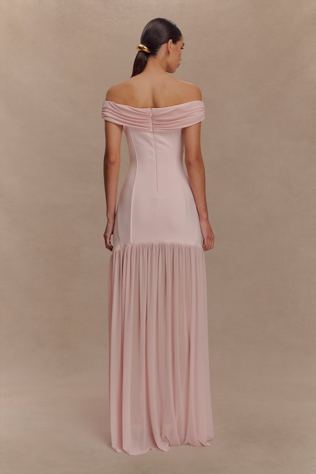 Kellie Off Shoulder Crepe Maxi Dress - Blush Pink #2