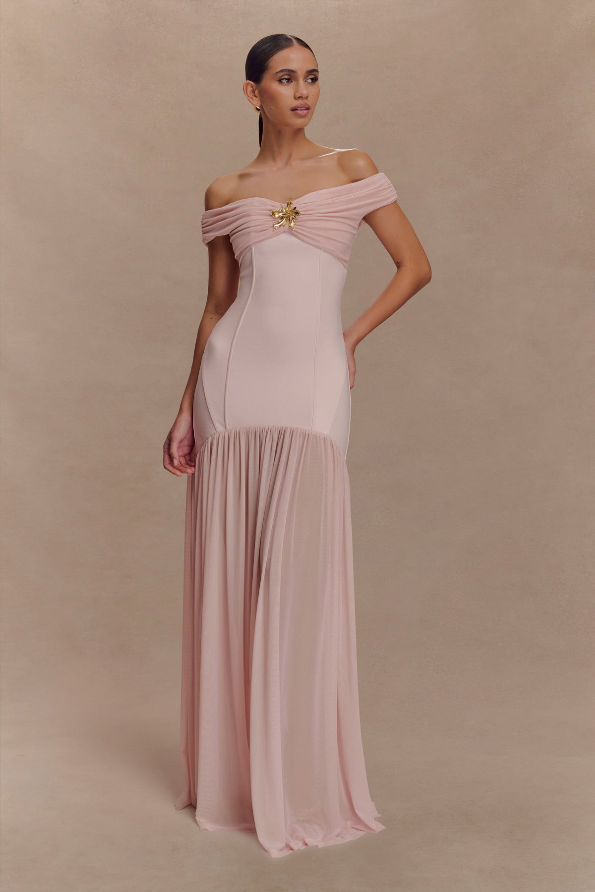 Kellie Off Shoulder Crepe Maxi Dress - Blush Pink #5