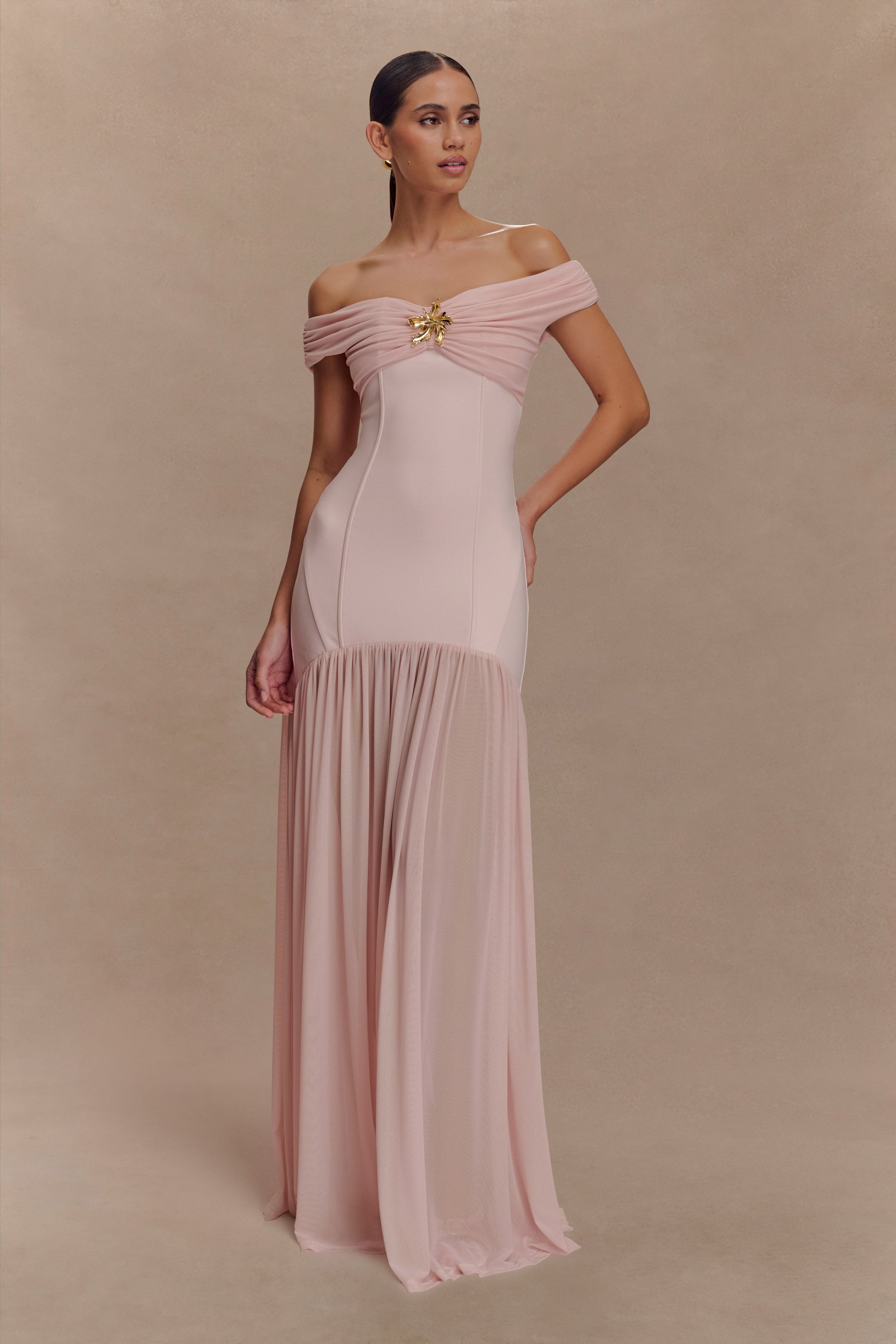 Kellie Off Shoulder Crepe Maxi Dress - Blush Pink #5