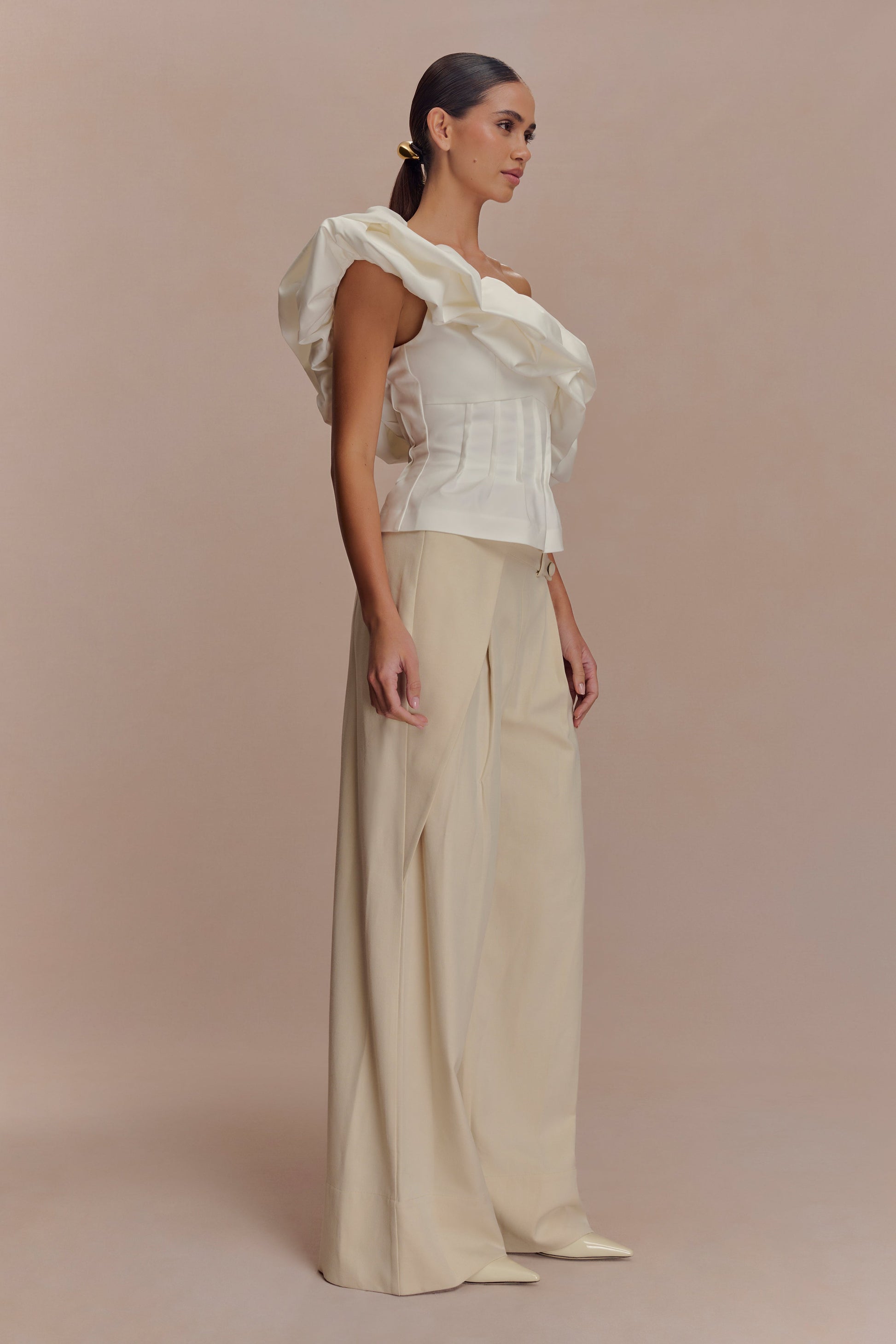 Debbie One Shoulder Bubble Top - White #4