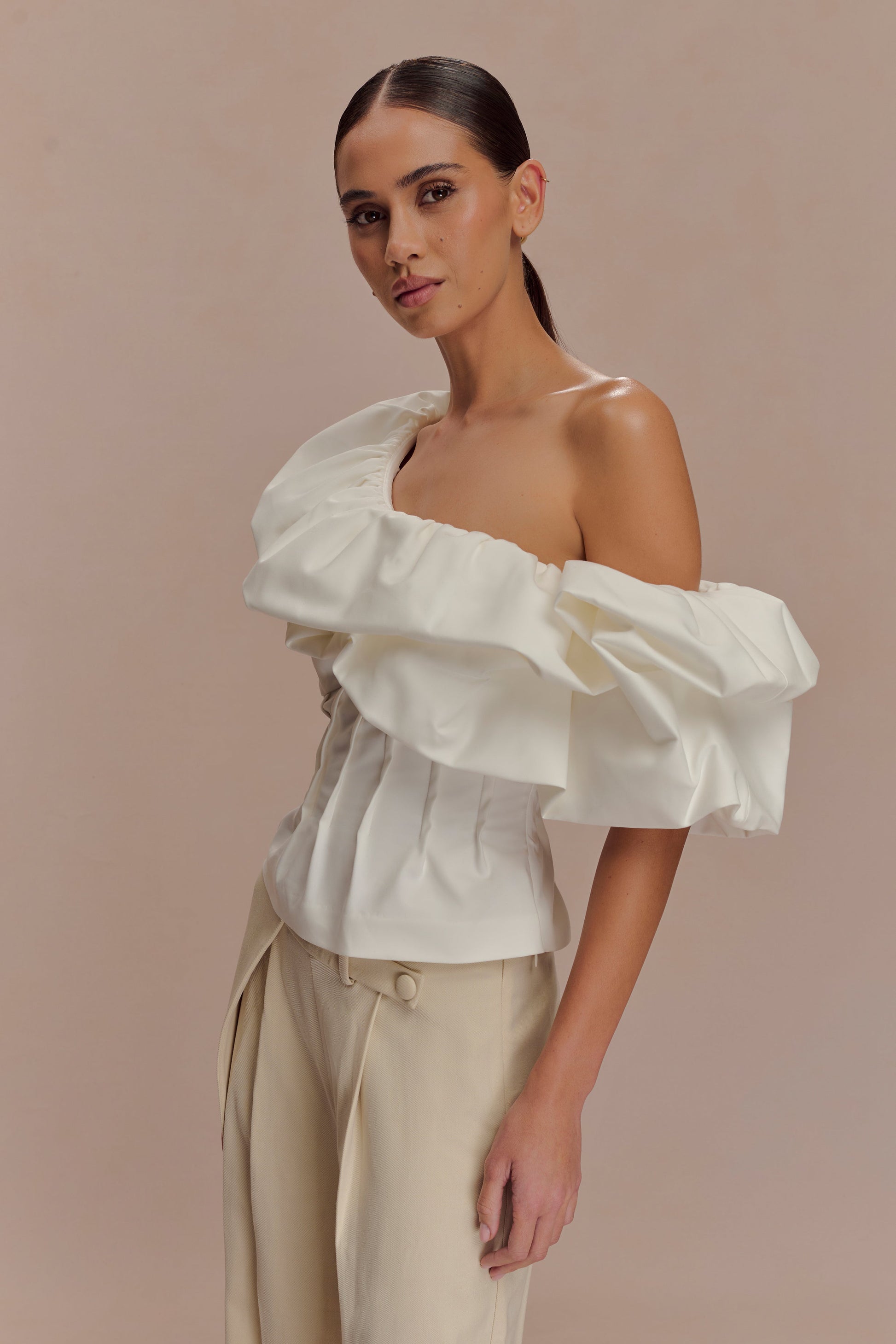 Debbie One Shoulder Bubble Top - White #2
