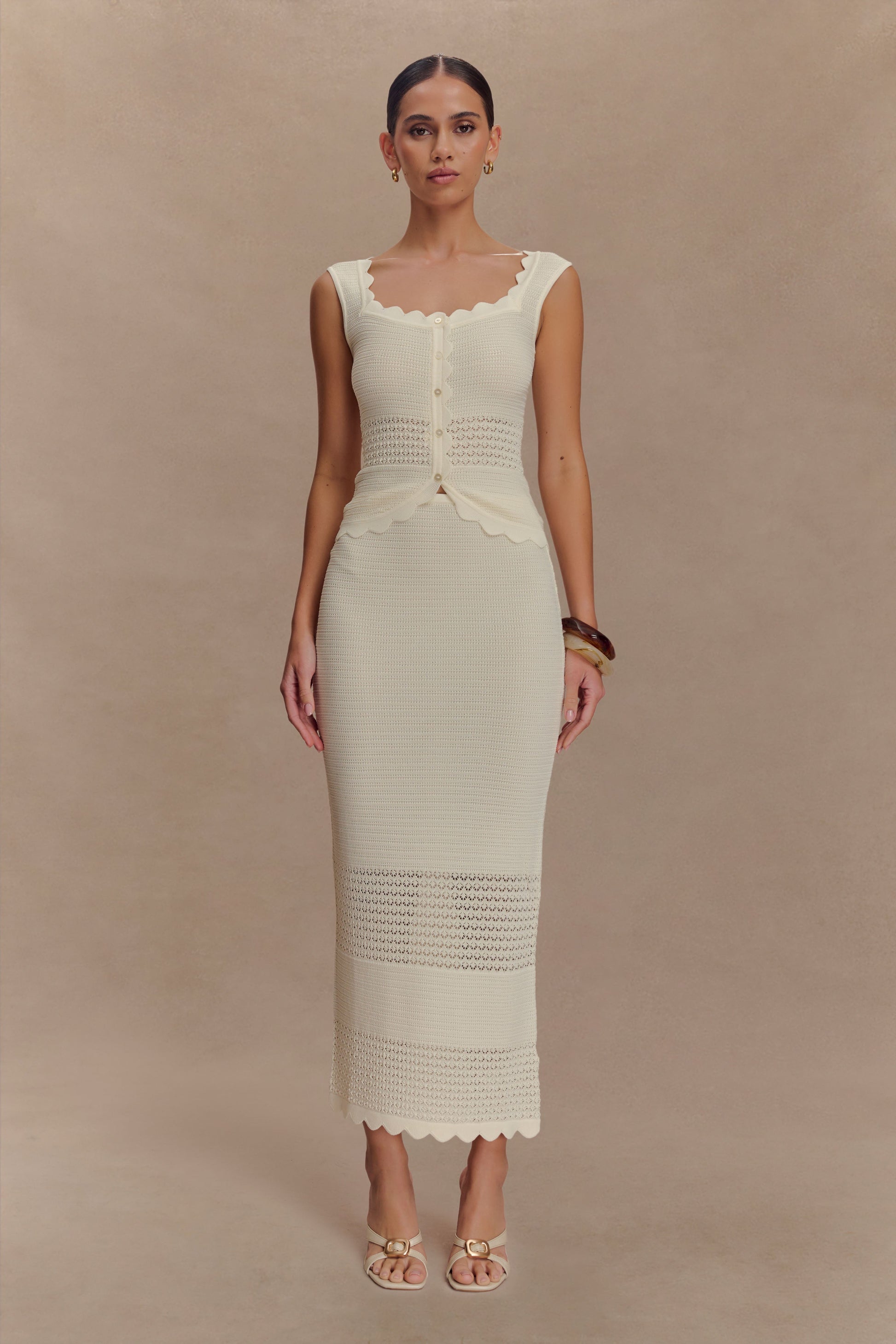 Madeline Scallop Knit Midi Skirt - Ivory #6